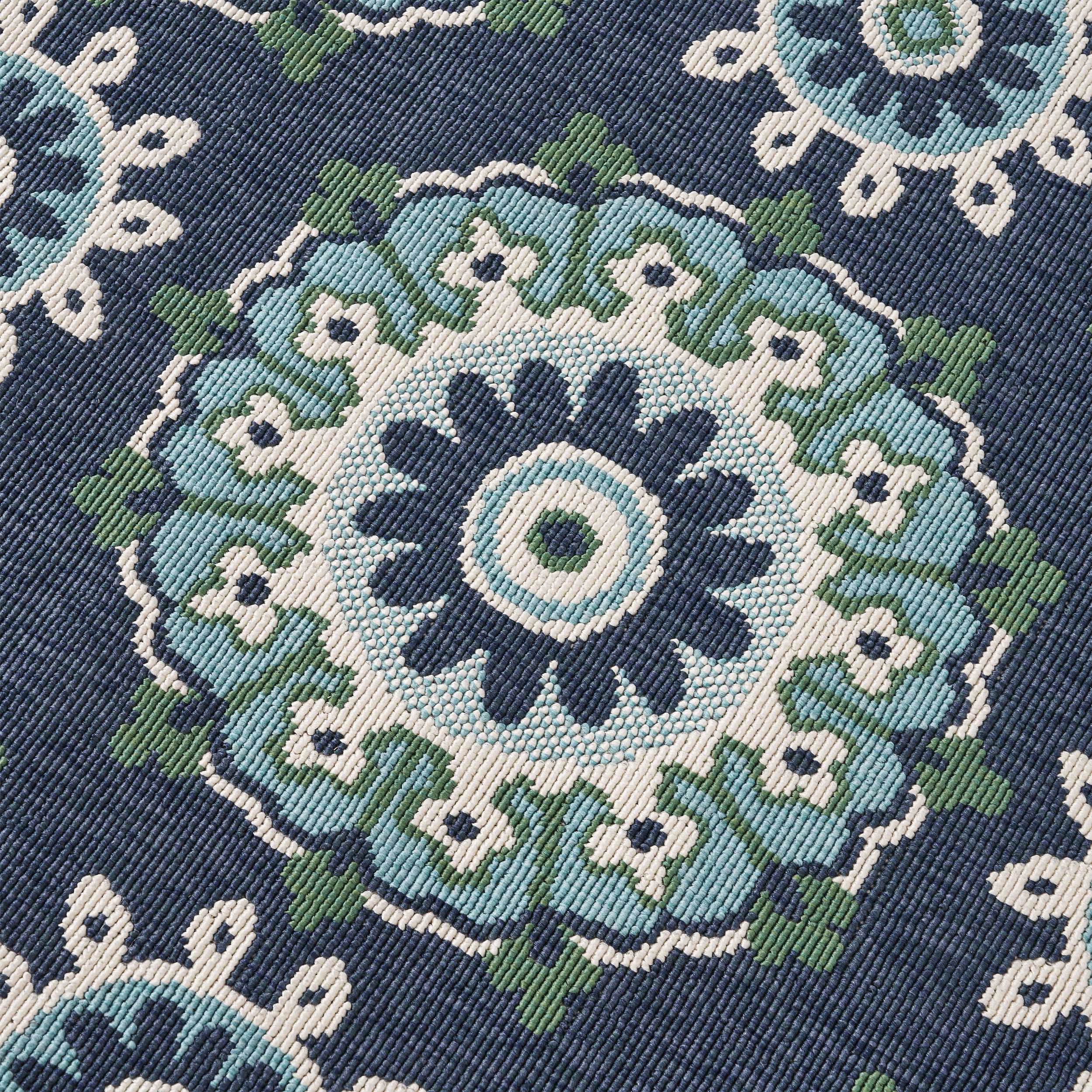 Arlene Outdoor Medallion Area Rug, Navy and Green - furnishings