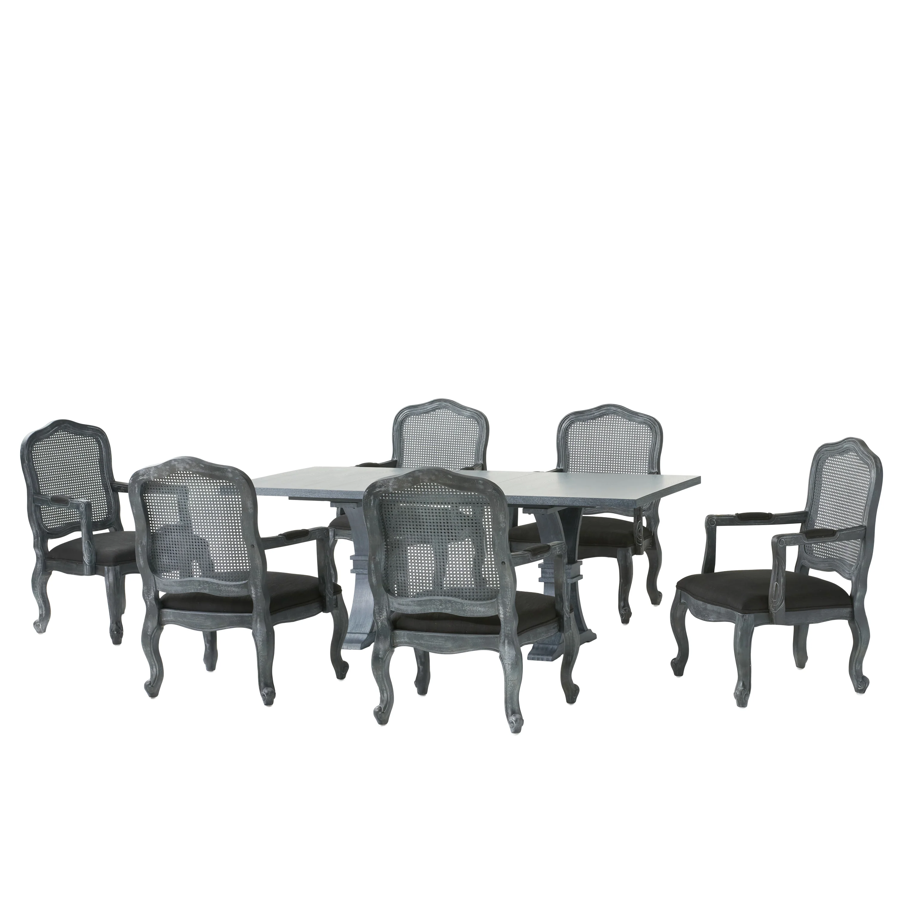 Biorn French Country Wood and Cane 7-Piece Expandable Dining Set - furnishings