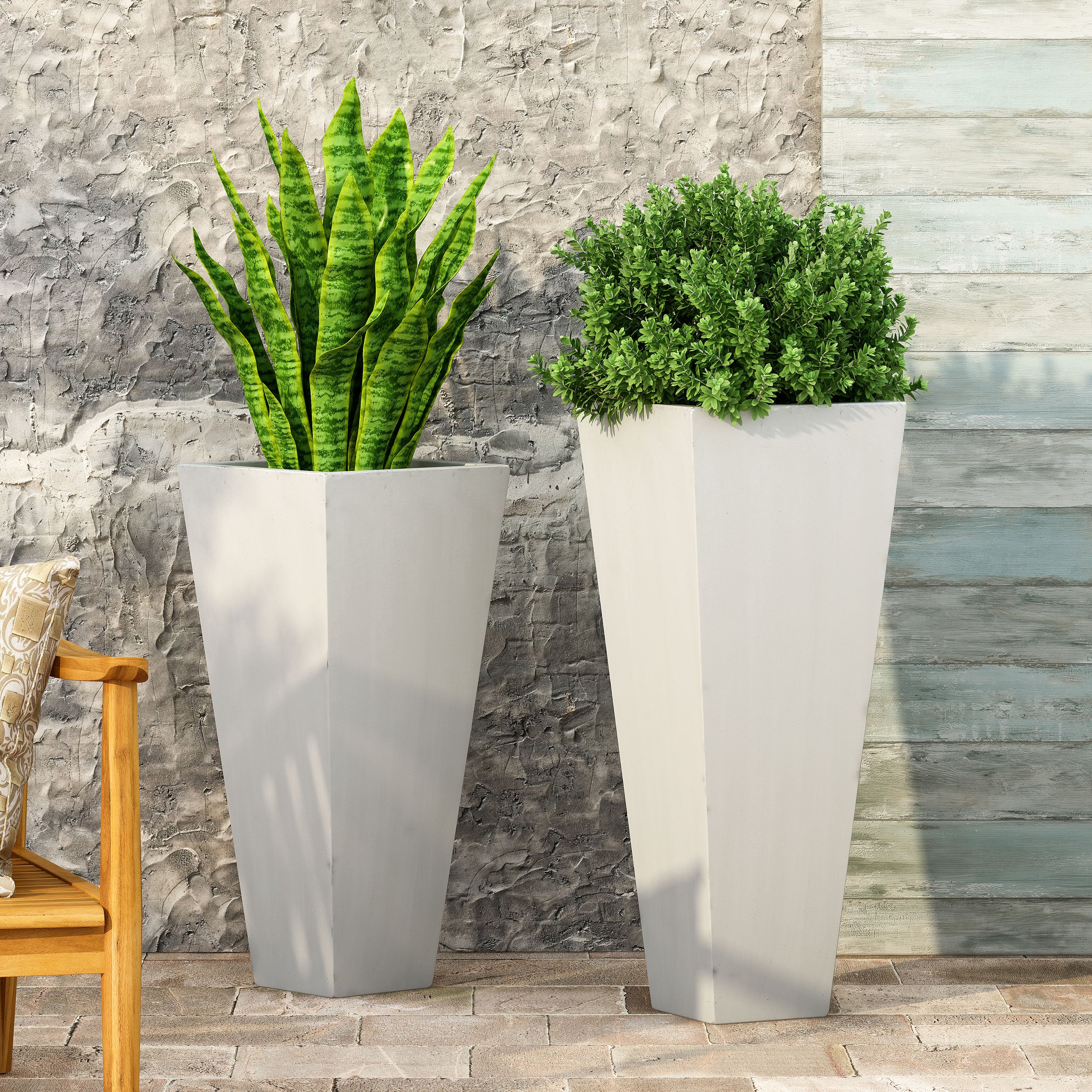 Fardeen Outdoor Modern Large and Medium Cast Stone Planter Set - furnishings
