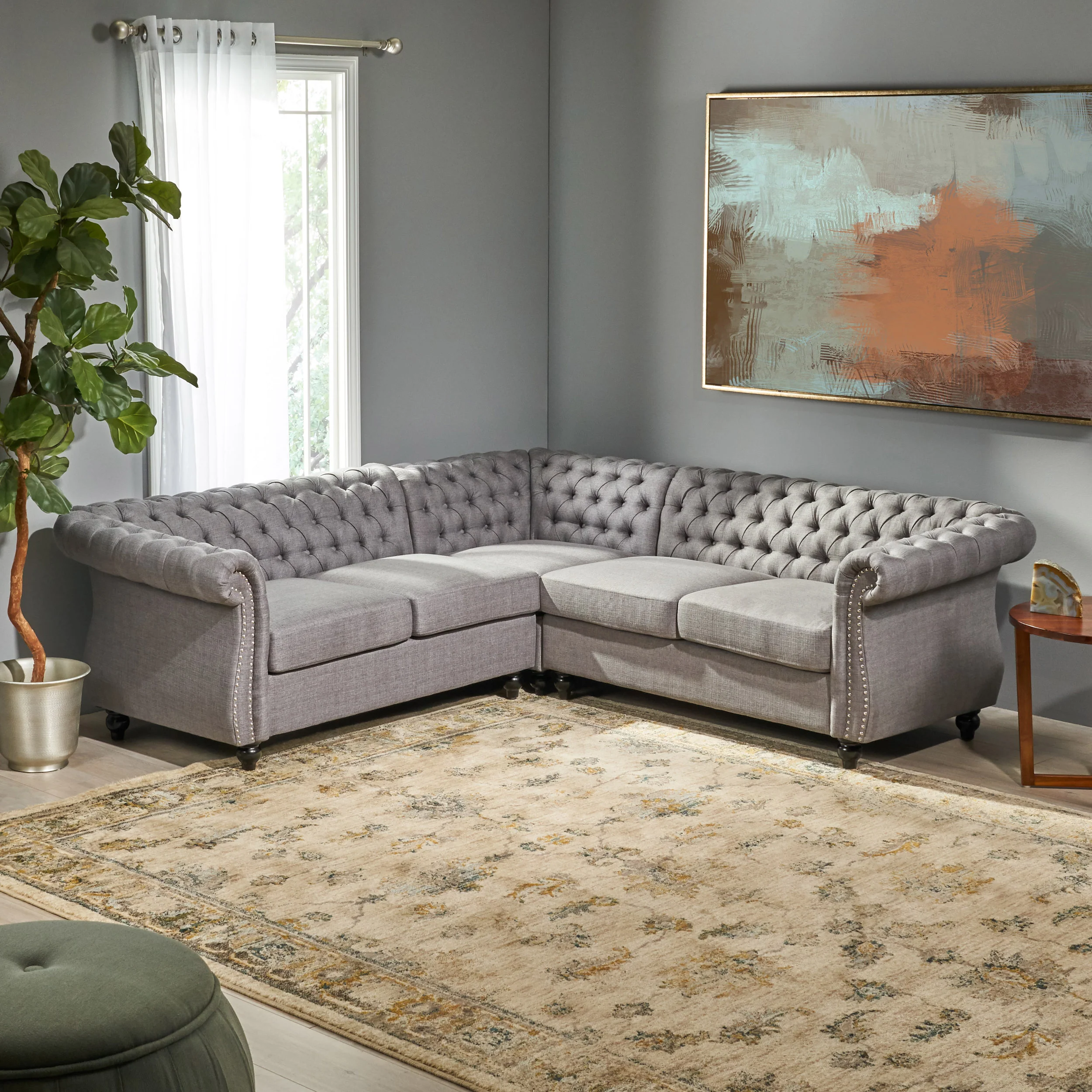 Rebecca 5 Seater Tufted Fabric Chesterfield Sectional - furnishings