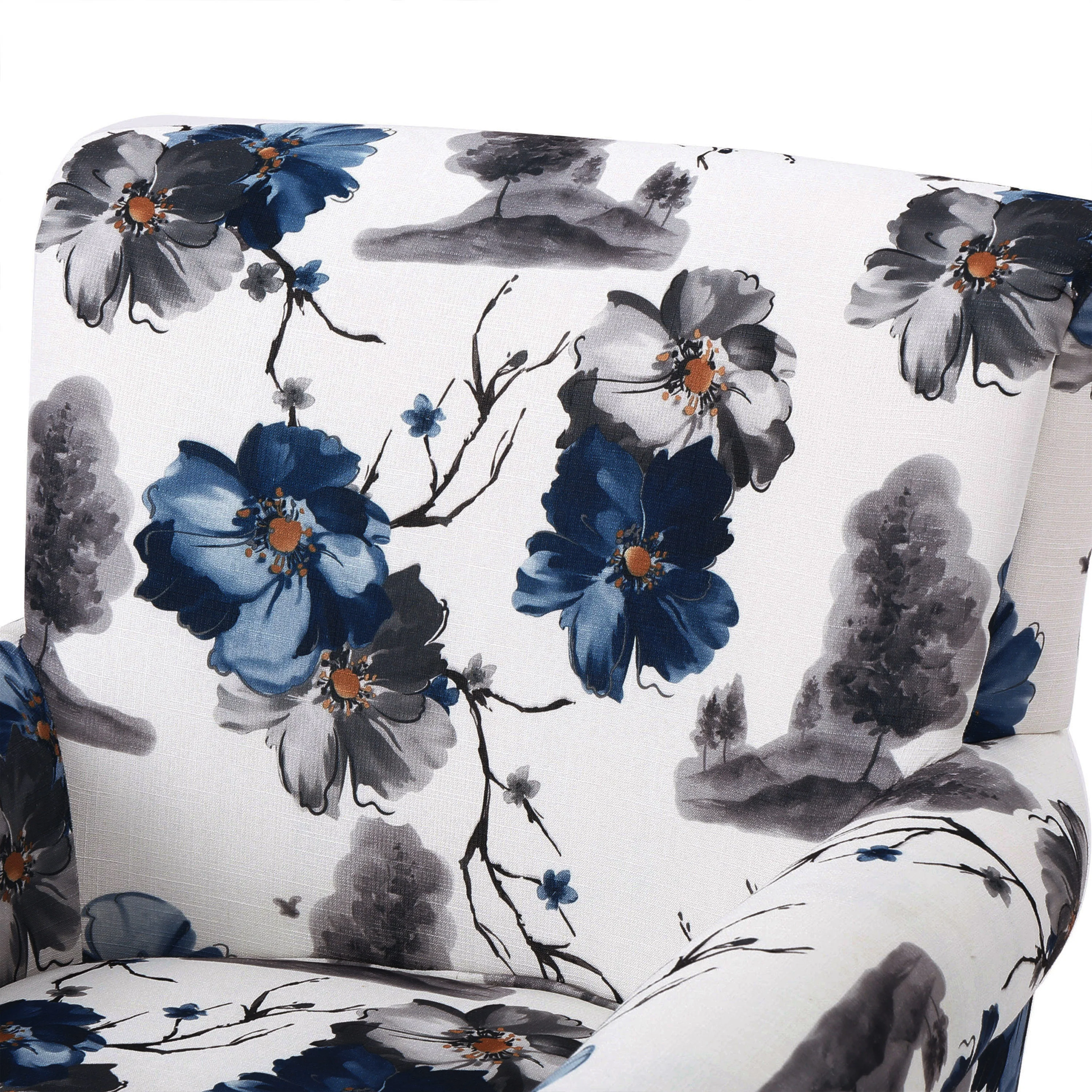 Manon Blue & White Floral Print Fabric Club Chair - furnishings