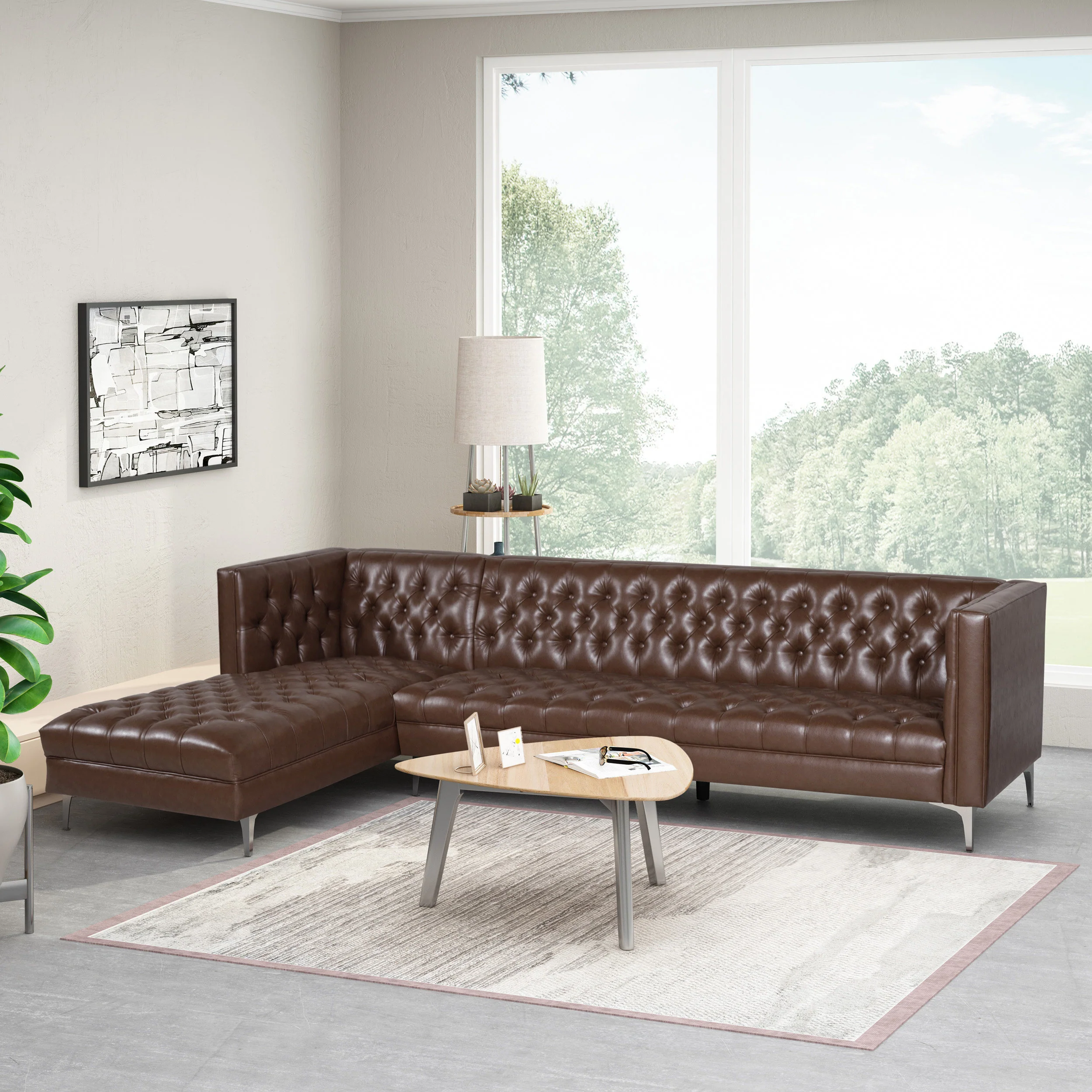 Camrose Contemporary Tufted 4 Seater Chaise Lounge Sectional Sofa - furnishings