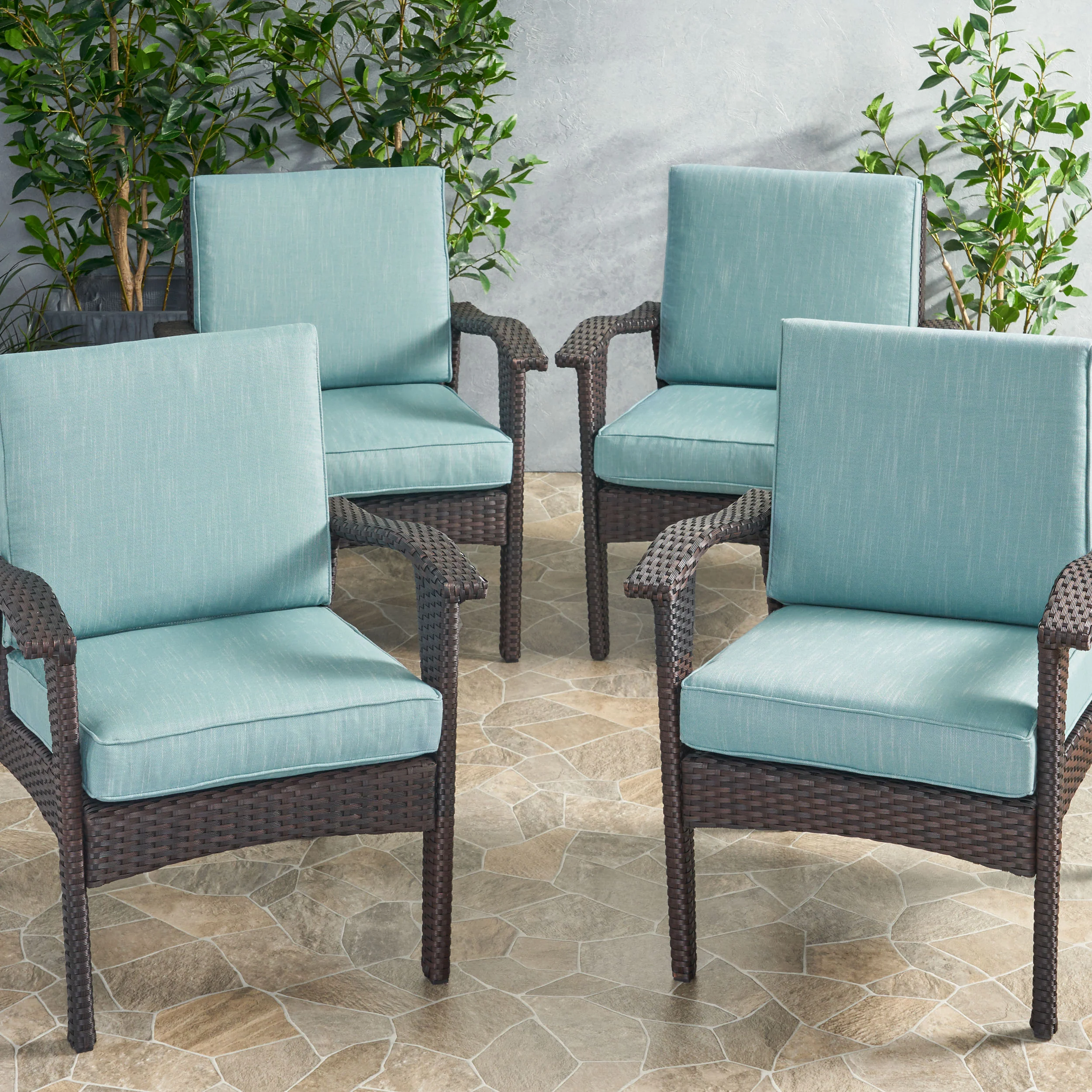 Atiyah Outdoor Water Resistant Fabric Club Chair Cushions with Piping (Set of 4) - furnishings