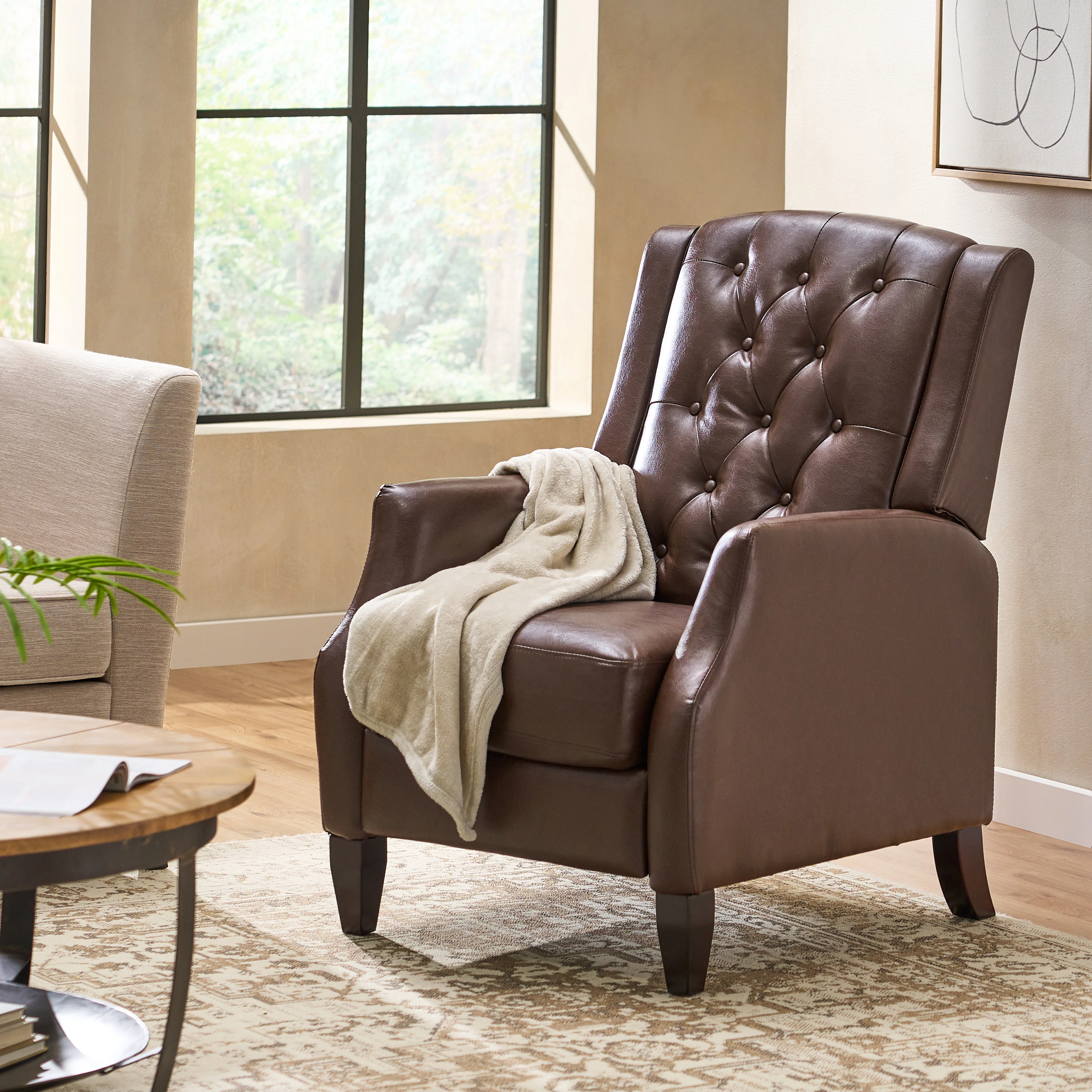 Loubar Contemporary Faux Leather Tufted Pushback Recliner - furnishings
