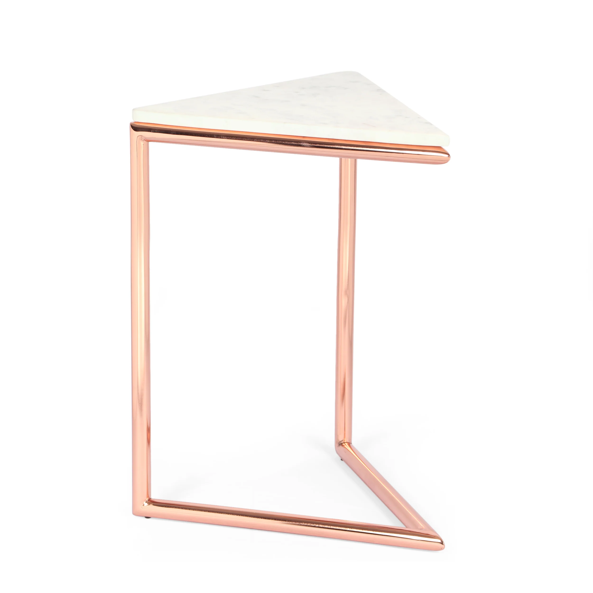 Cowger Modern Glam Handcrafted Banswara Marble Top C-Shaped Side Table, White and Rose Gold - furnishings