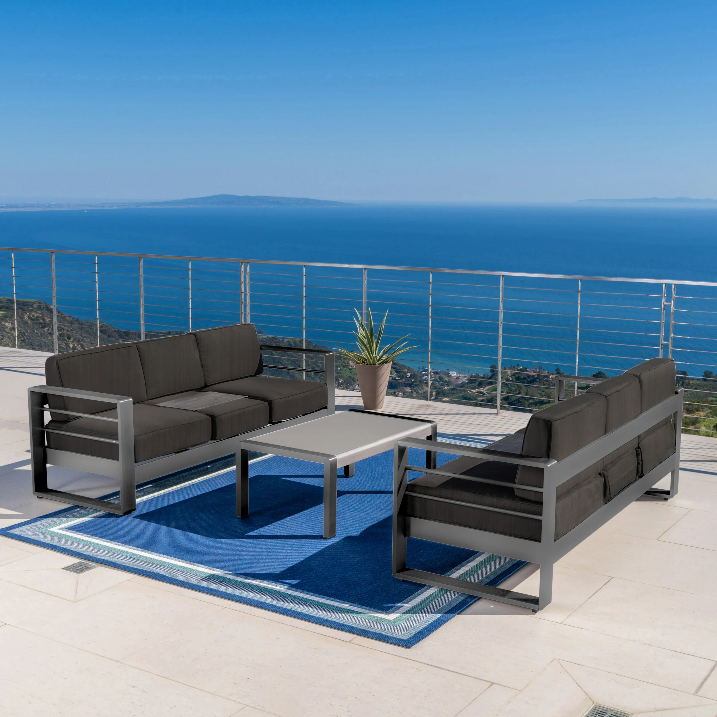 Coral Bay Outdoor Gray Aluminum 3 Piece Sofa Set with Dark Gray Water Resistant - furnishings