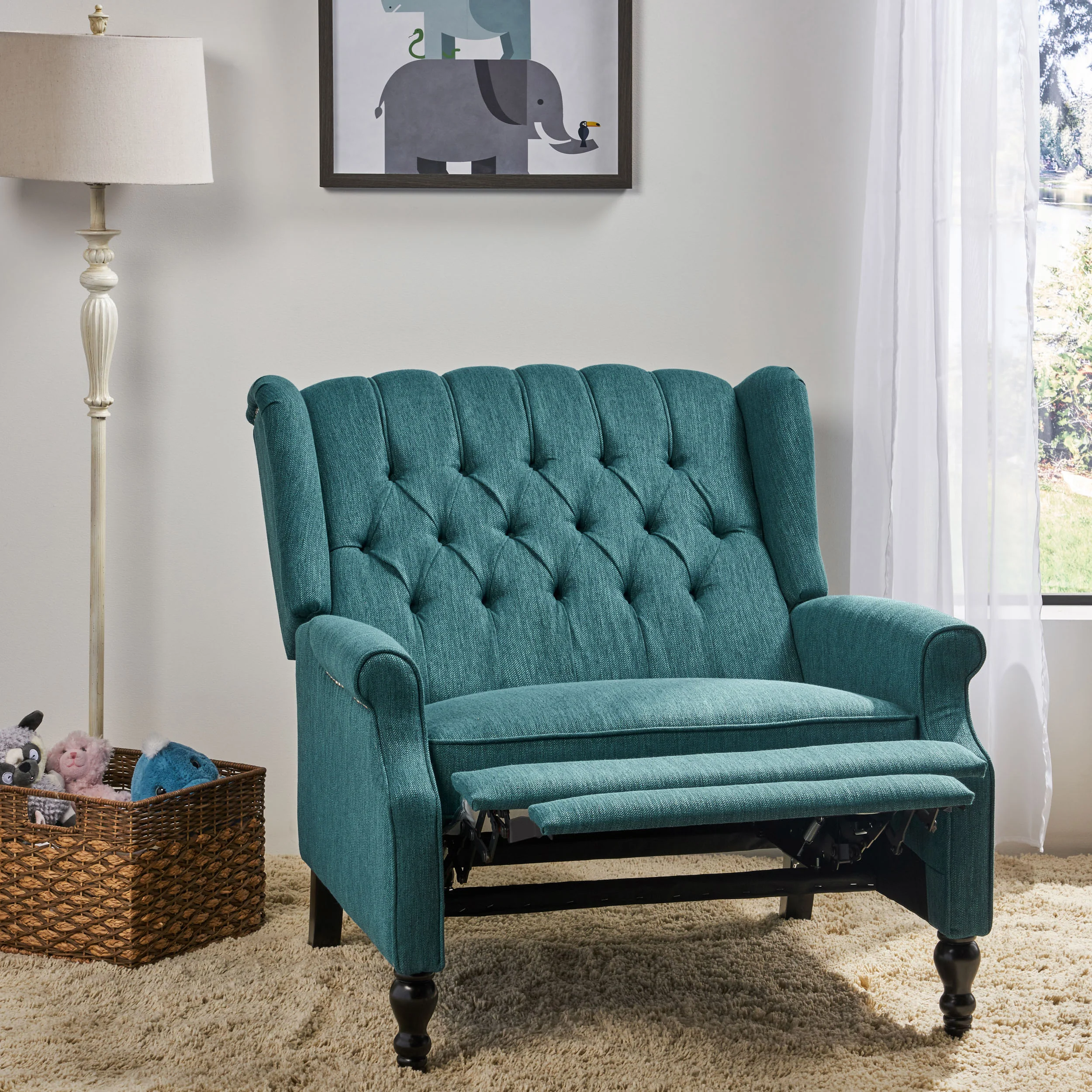 Salome Oversized Tufted Wingback Fabric Push Back Recliner - furnishings