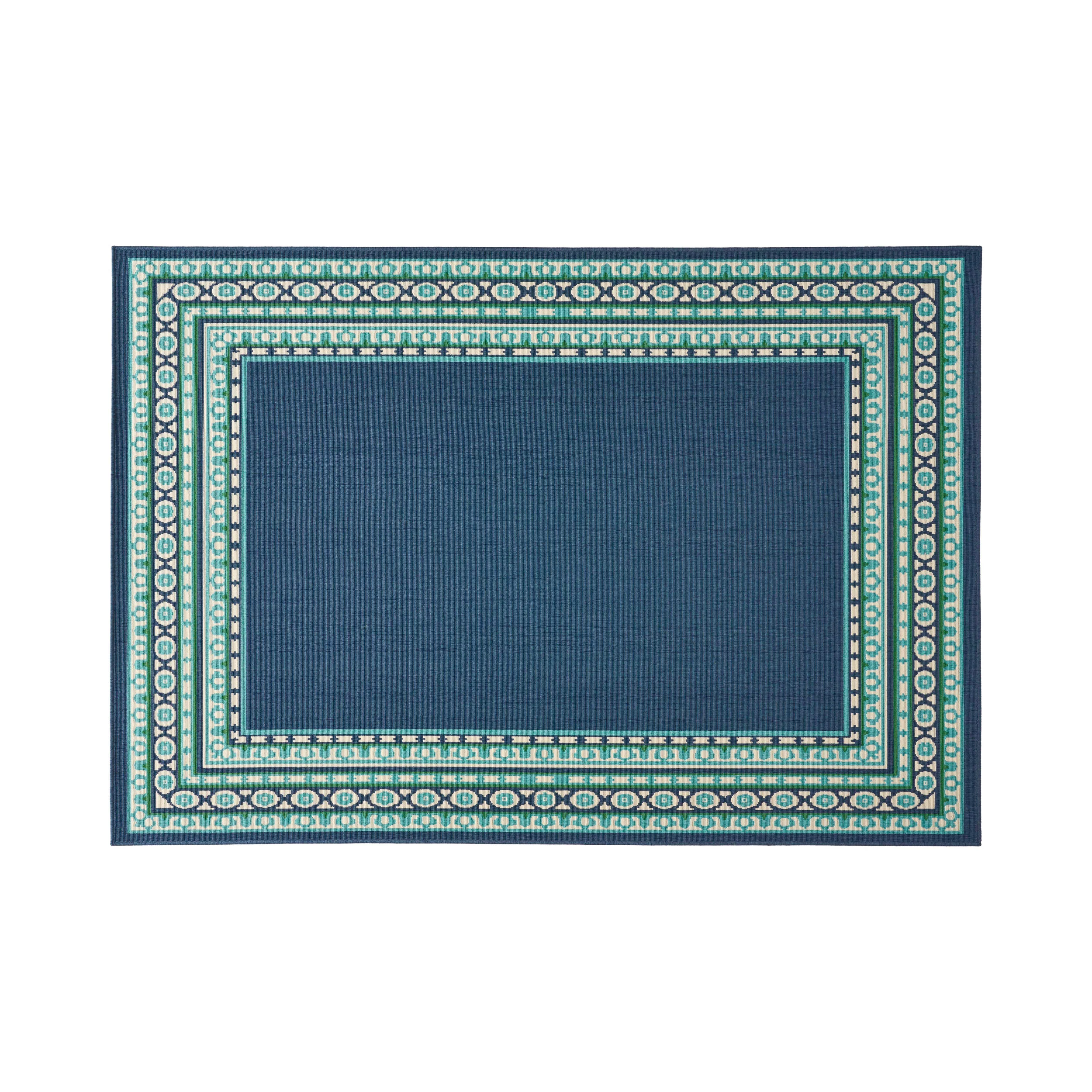 Reid Indoor/Outdoor Border Area Rug, Navy and Green - furnishings