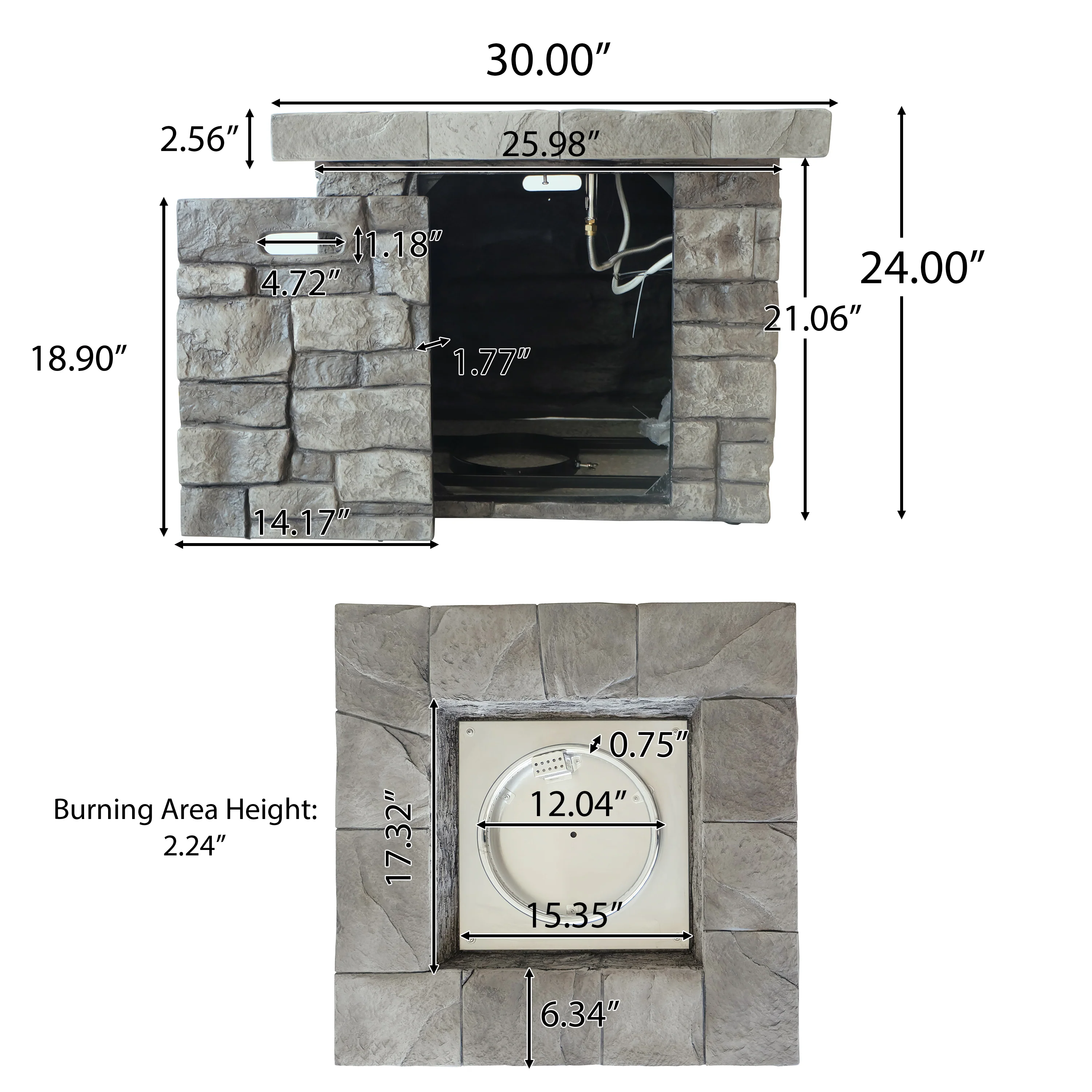 Angeleno Outdoor Square Gray Lightweight Concrete Fire Pit with Stone Finish - furnishings