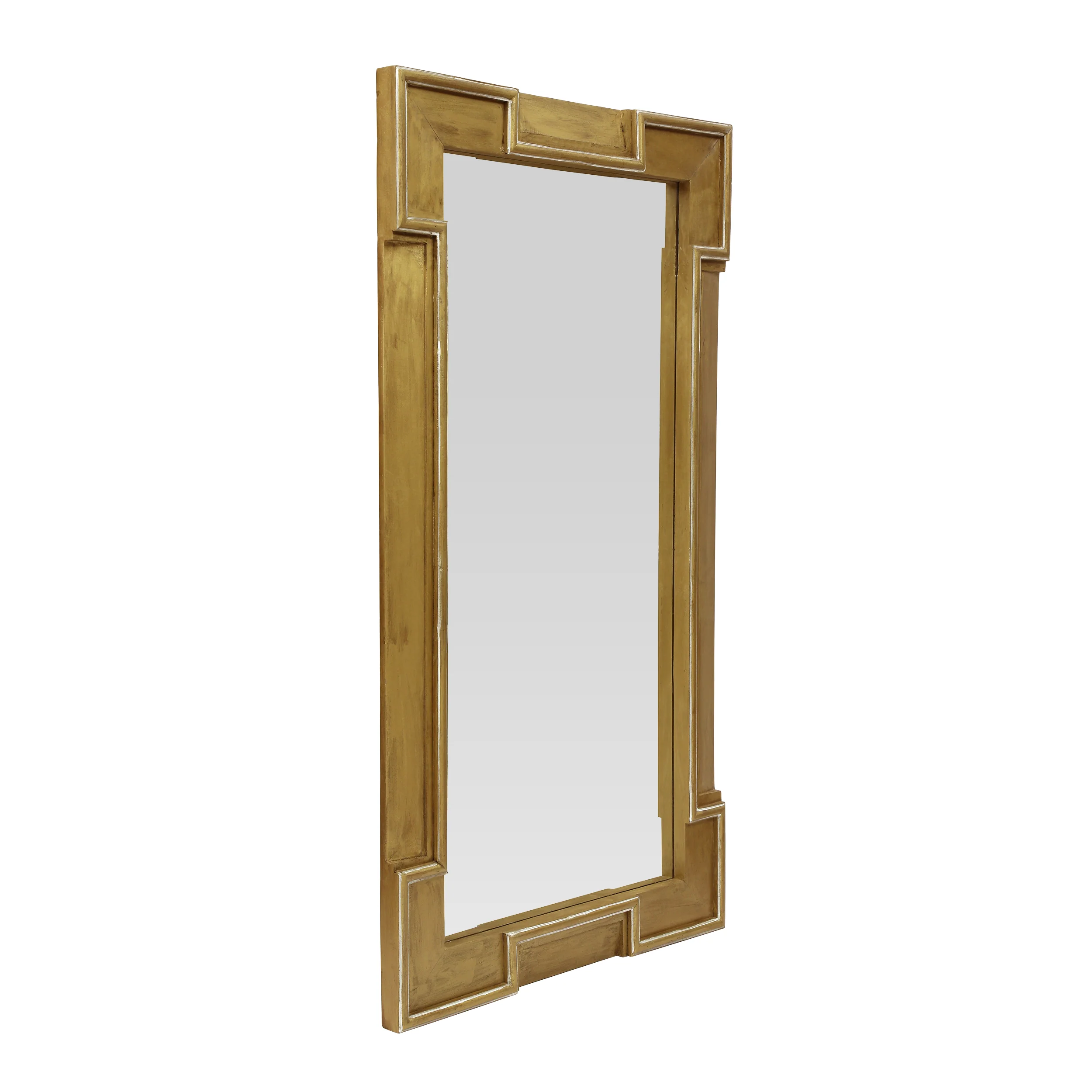 Upsata Boho Handcrafted Mango Wood Carved Full Length Standing Mirror, Natural and Gold - furnishings
