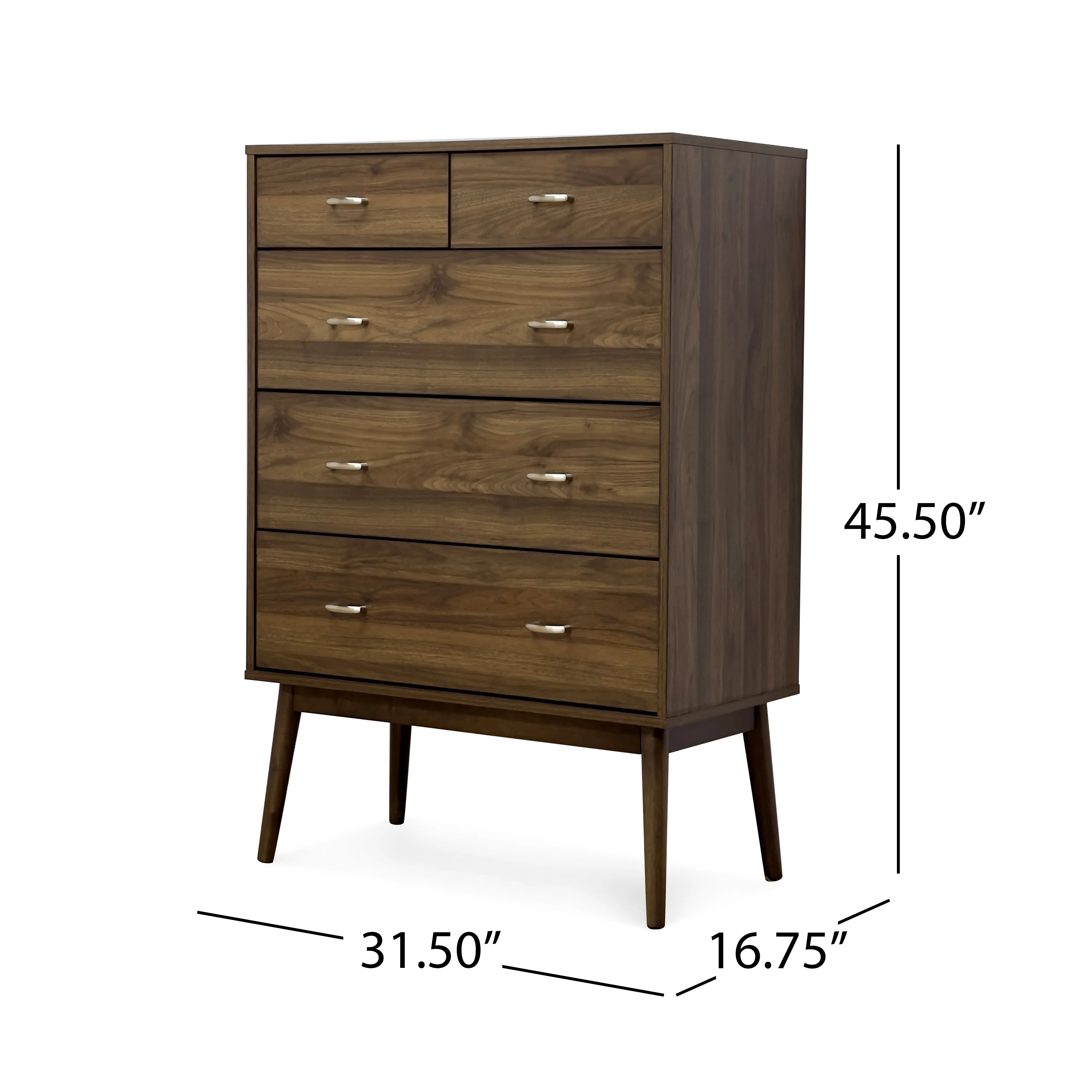 Wilbur Mid Century Modern Wooden 5 Drawer Dresser - furnishings