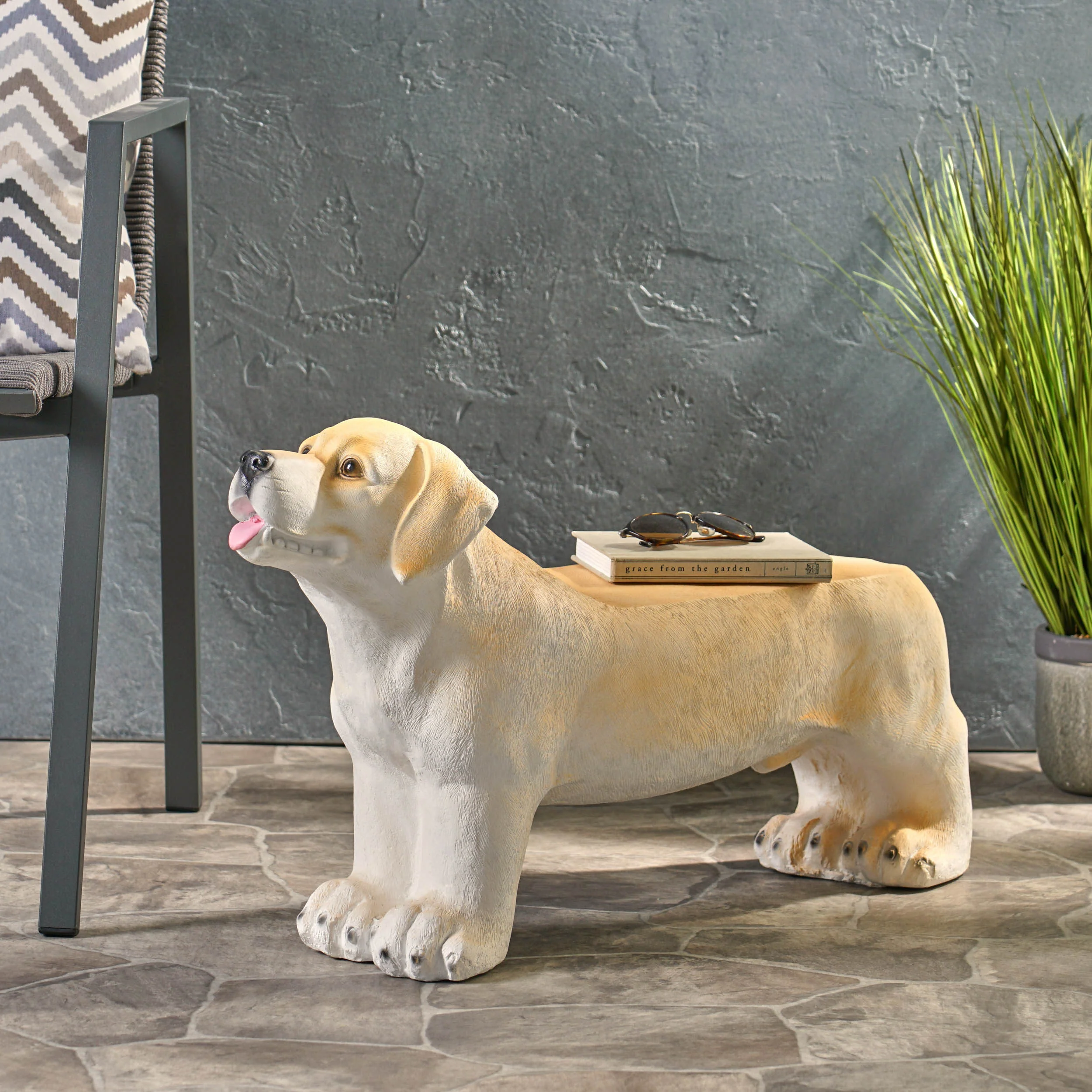 Hargis Outdoor Labrador Dog Garden Bench, Light Brown - furnishings