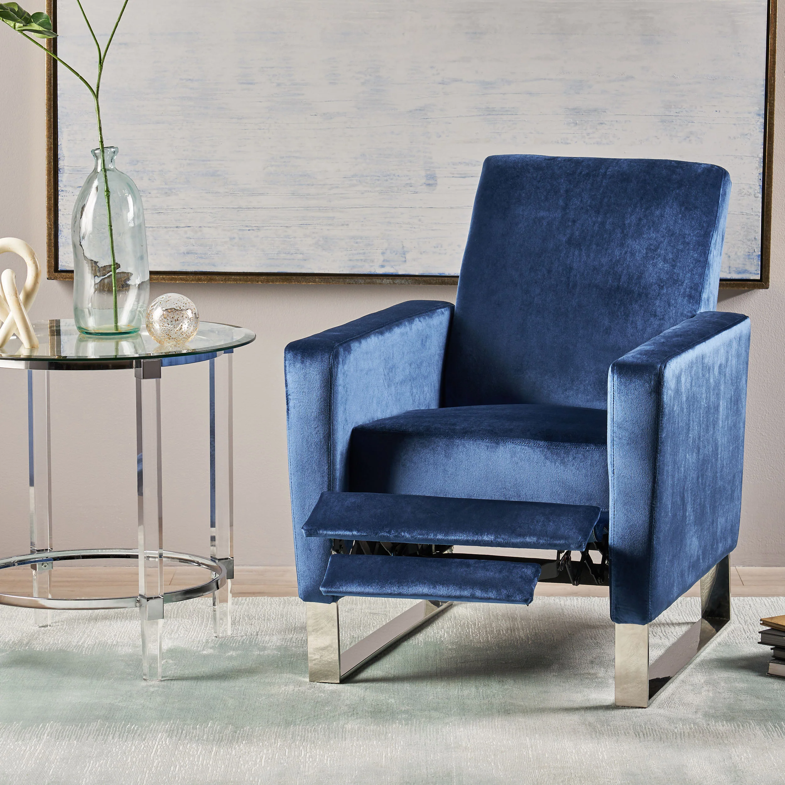 Arvin Modern Push Back High Leg Recliner with Stainless Steel Legs - furnishings