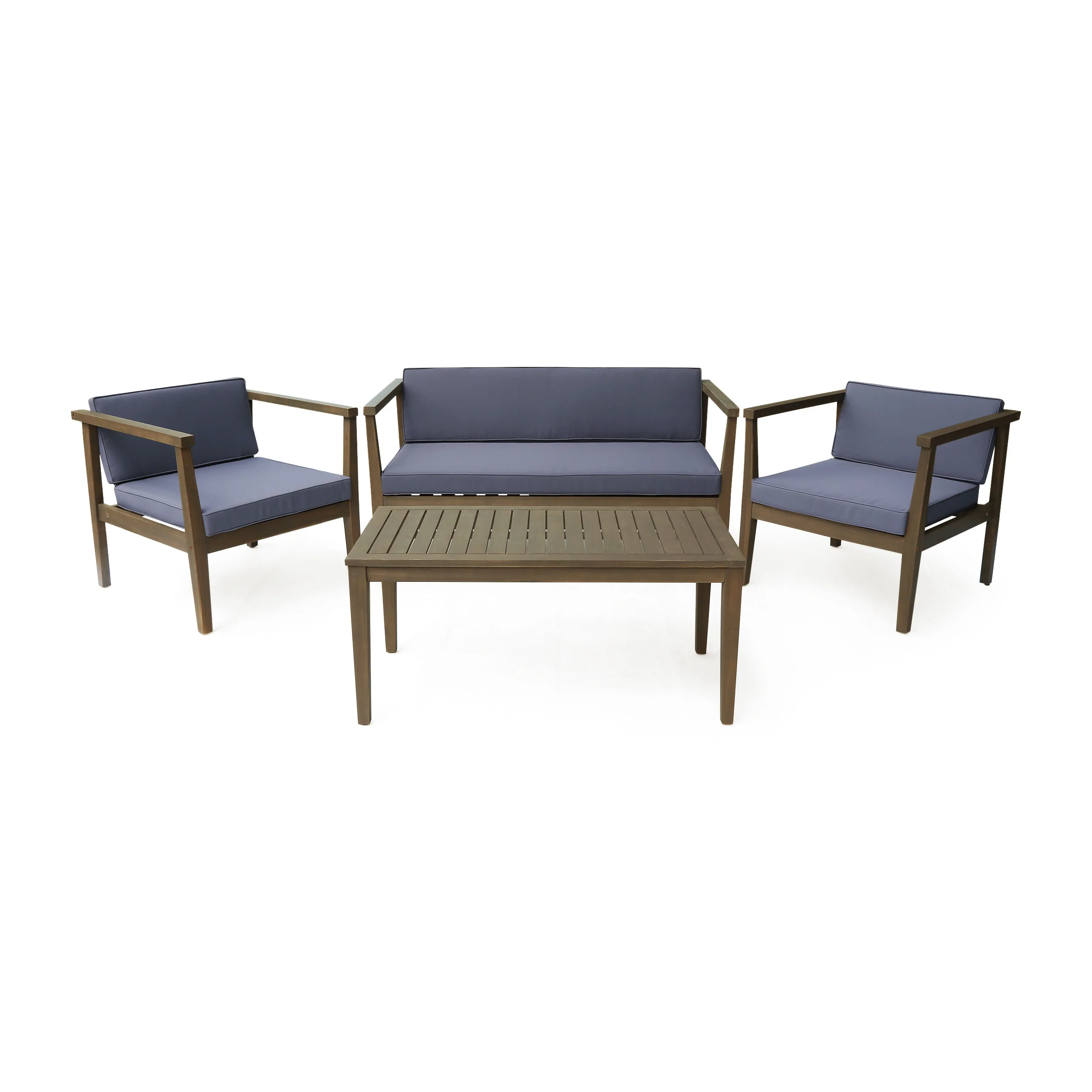 Maddox Outdoor 4-Seater Acacia Wood Chat Set with Coffee Table - furnishings