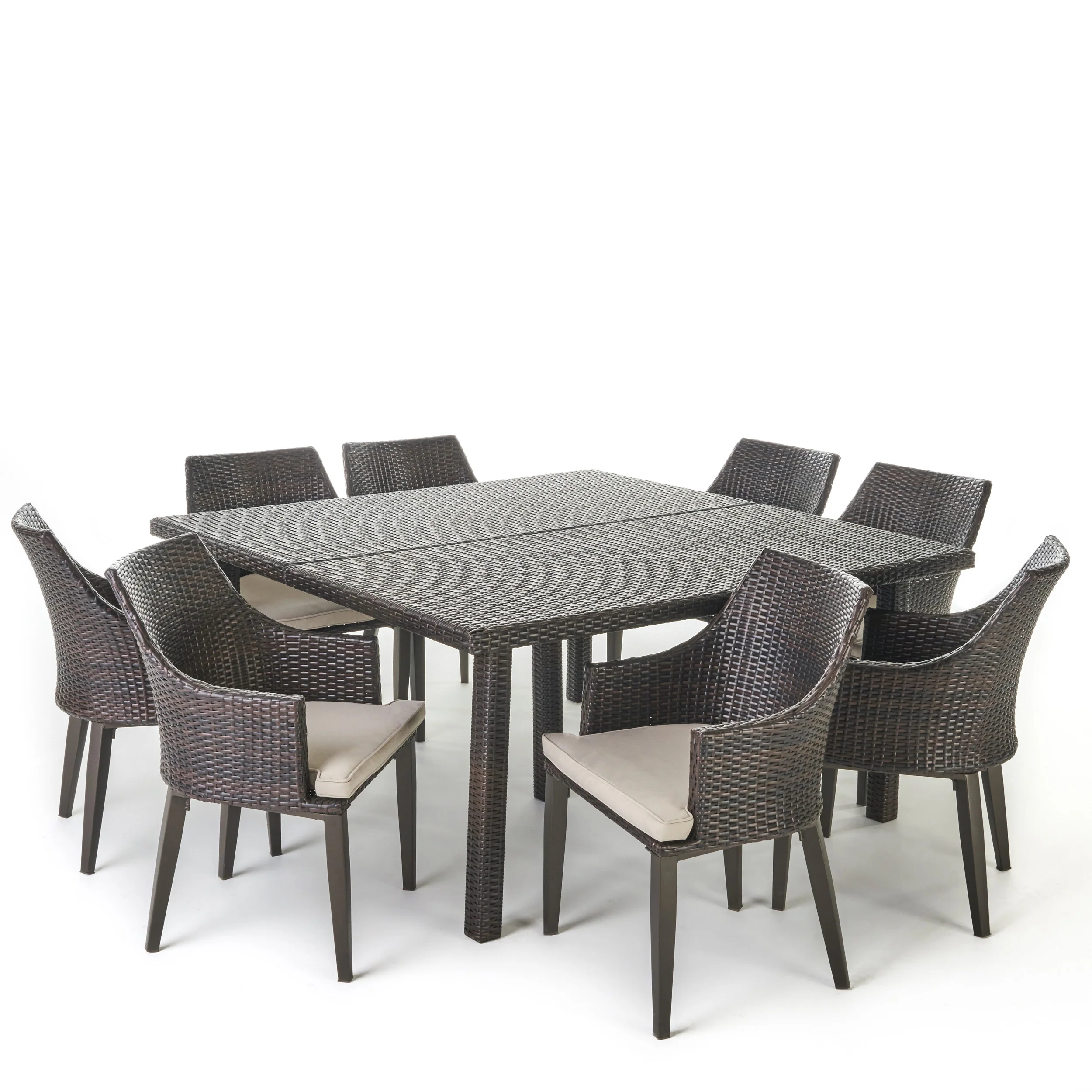 Bheleso Outdoor 9 Piece Wicker Dining Set with Light Water Resistant Cushions - furnishings