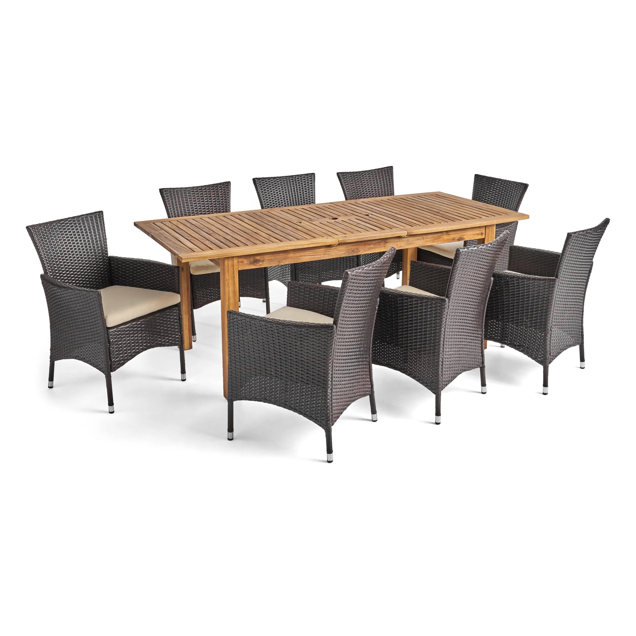 Saluda Outdoor Wood and Wicker Expandable Dining Set - furnishings