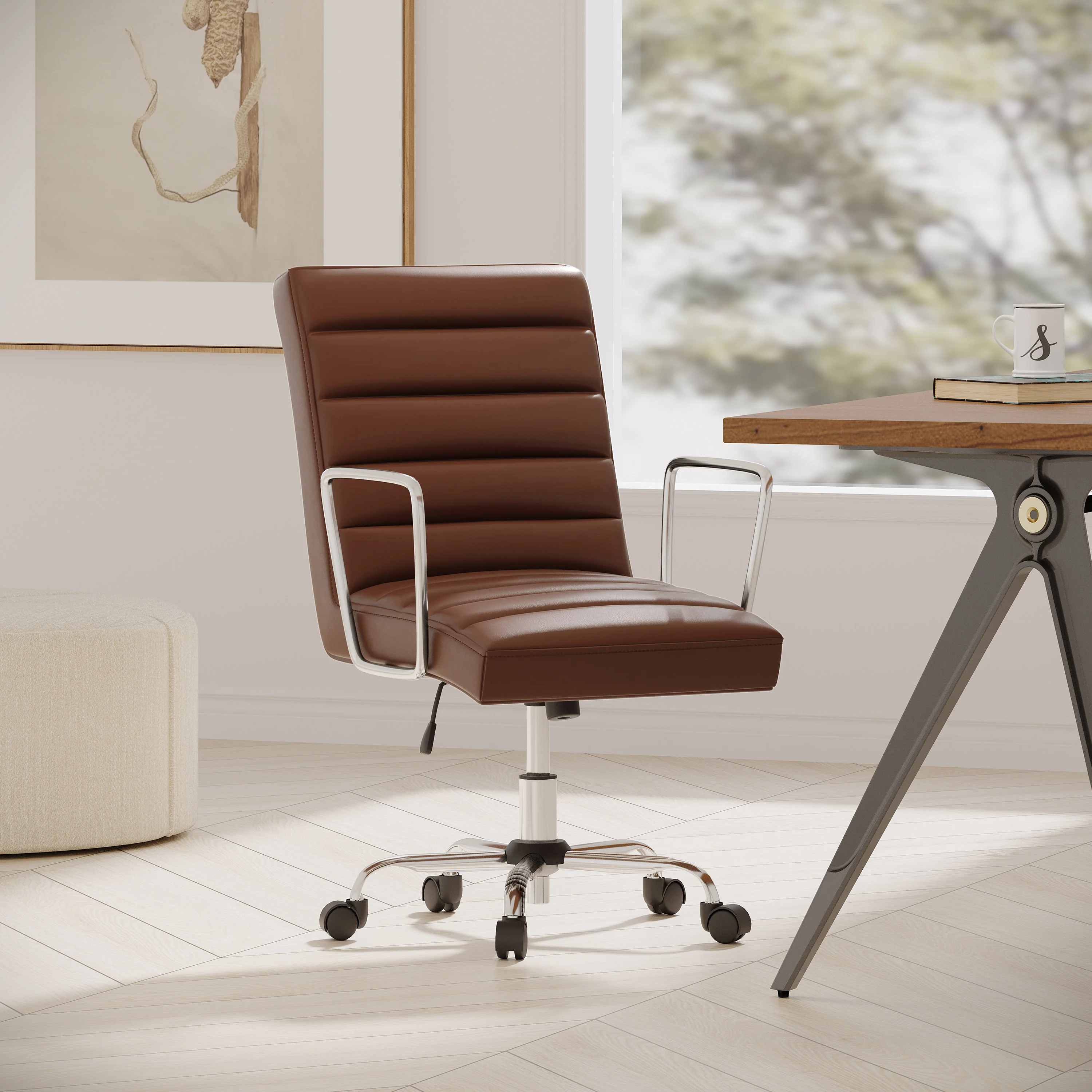 Gilmans Contemporary Faux Leather Channel Stitch Swivel Office Chair - furnishings