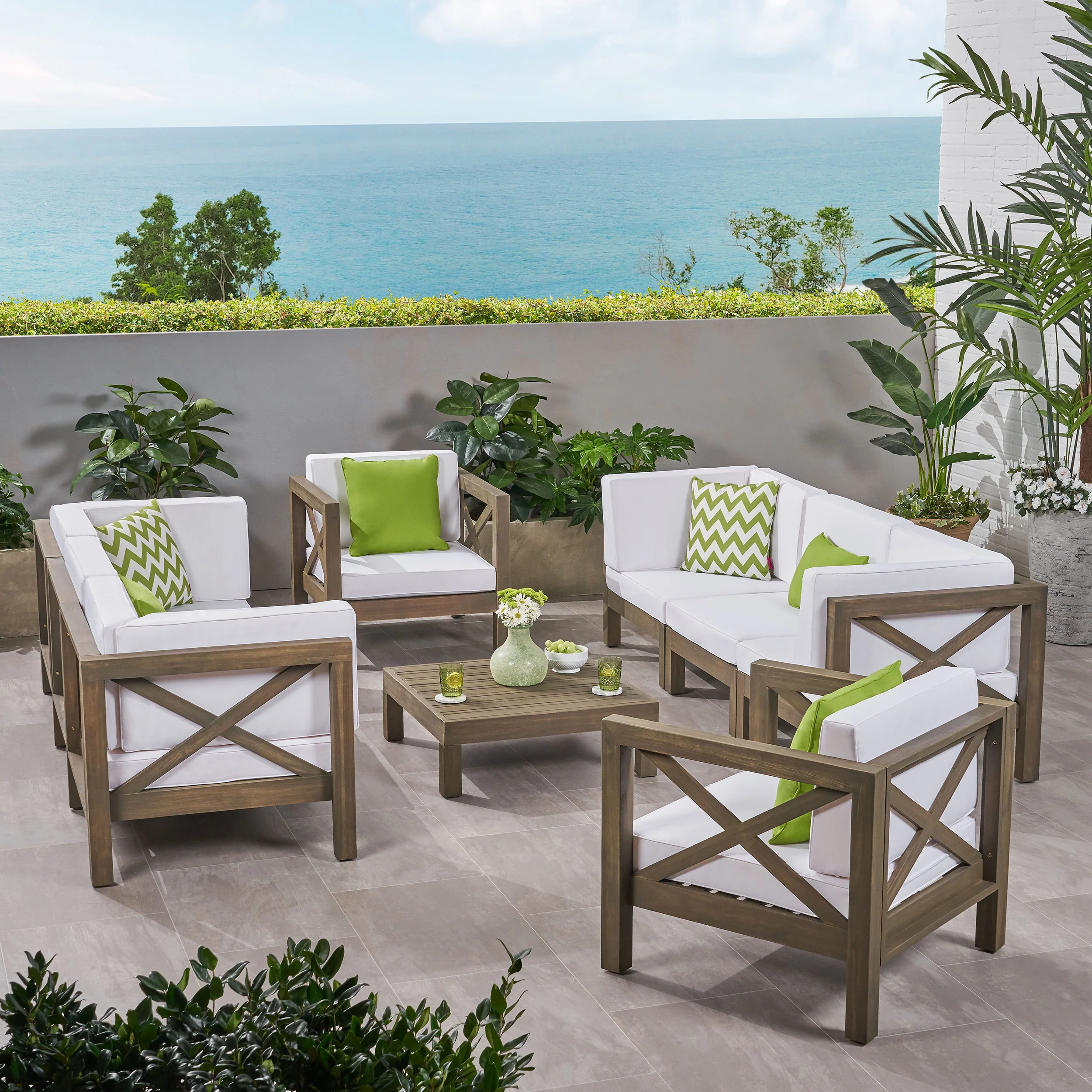 Morgan Outdoor 8 Seater Acacia Wood Sofa and Club Chair Set - furnishings