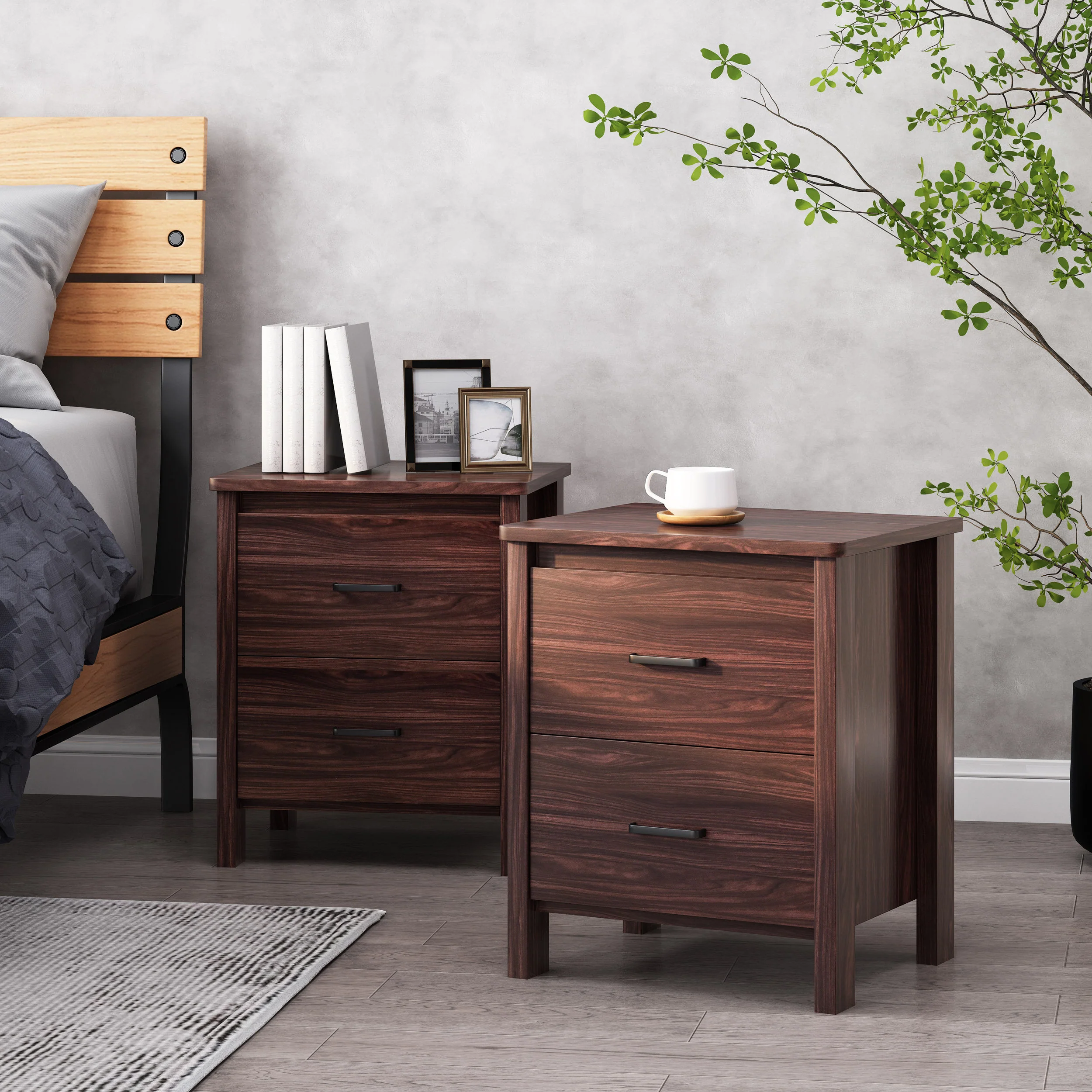 Titeca Contemporary 2 Drawer Nightstands, Set of 2 - furnishings