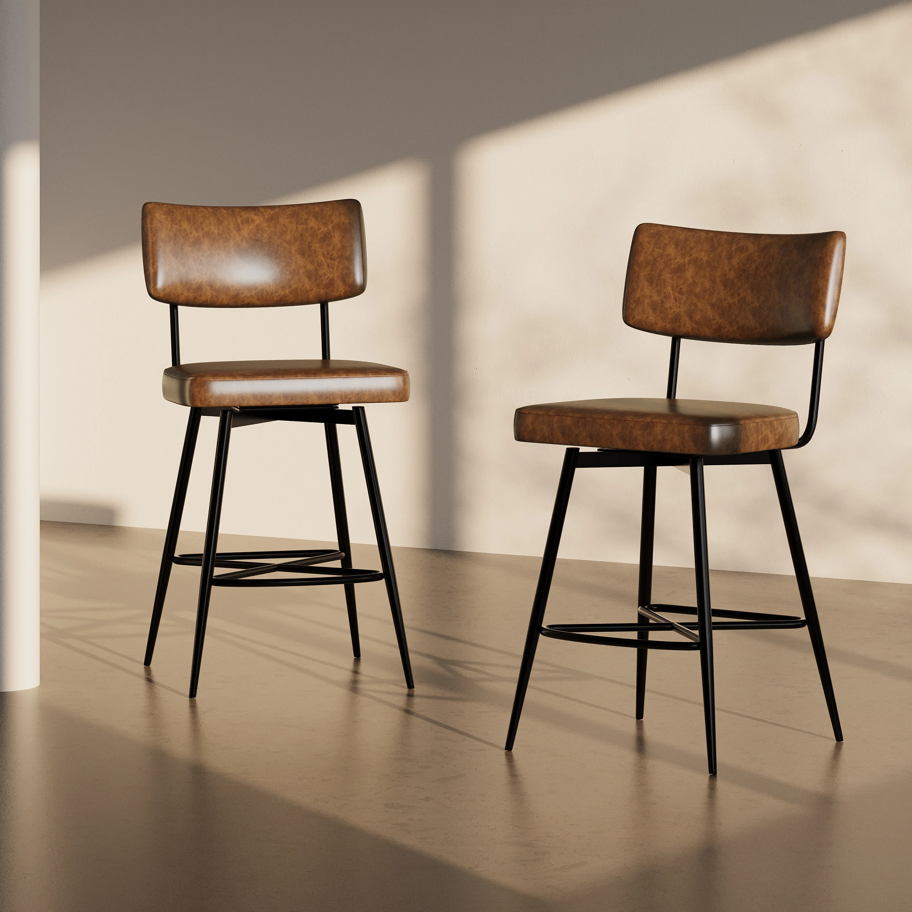 Junipera 360 Degree Swivel Counter Stools Upholstered PU Leather Bar Stools - furnishings