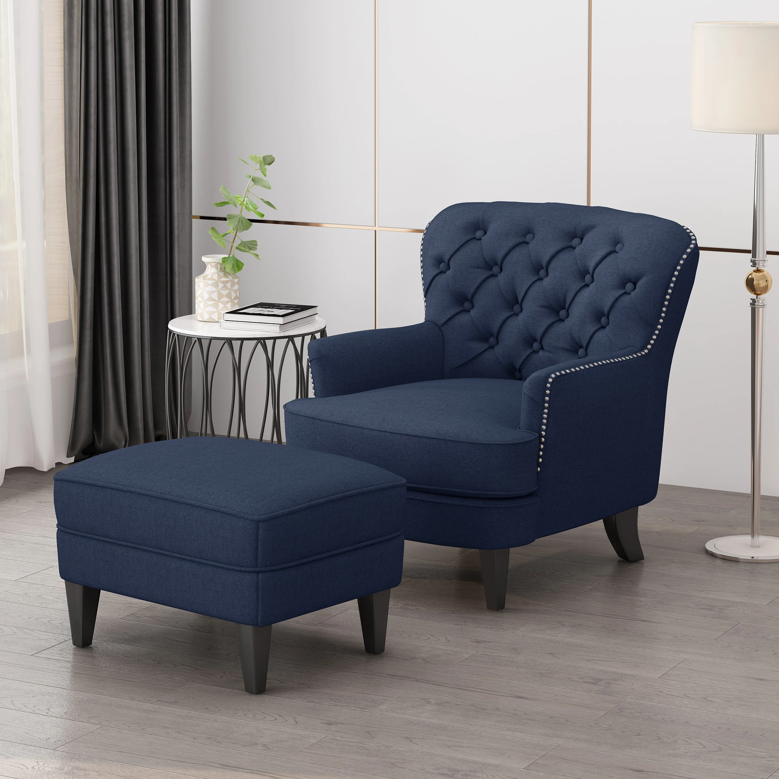 Jaxen Contemporary Tufted Fabric Club Chair and Ottoman Set - furnishings
