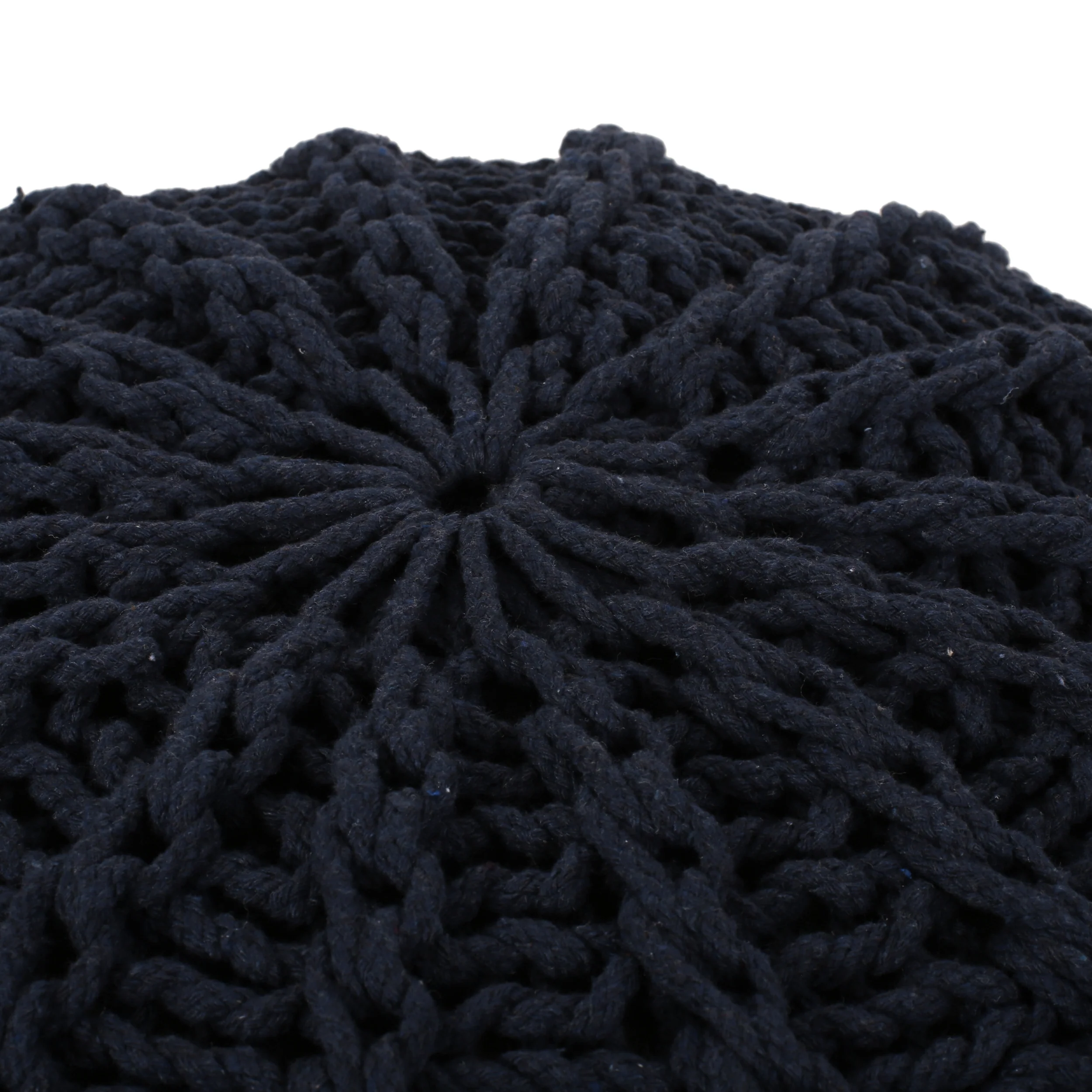 Agatha Modern Knitted Cotton Round Pouf - furnishings