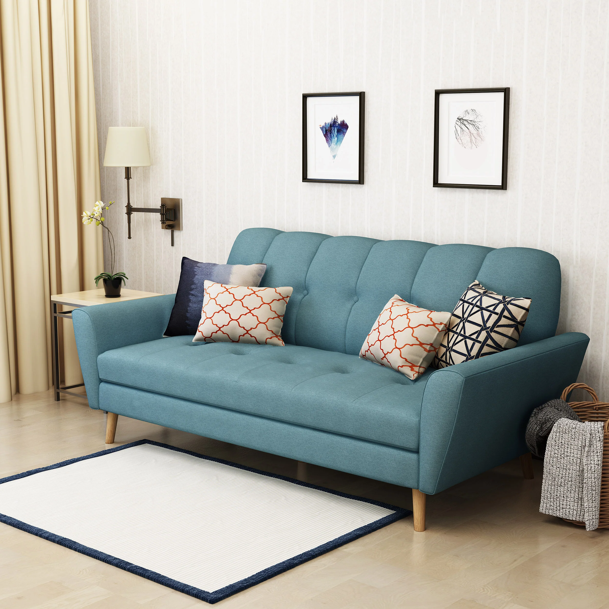Angelica Mid-Century Modern Fabric Tufted Sofa - furnishings