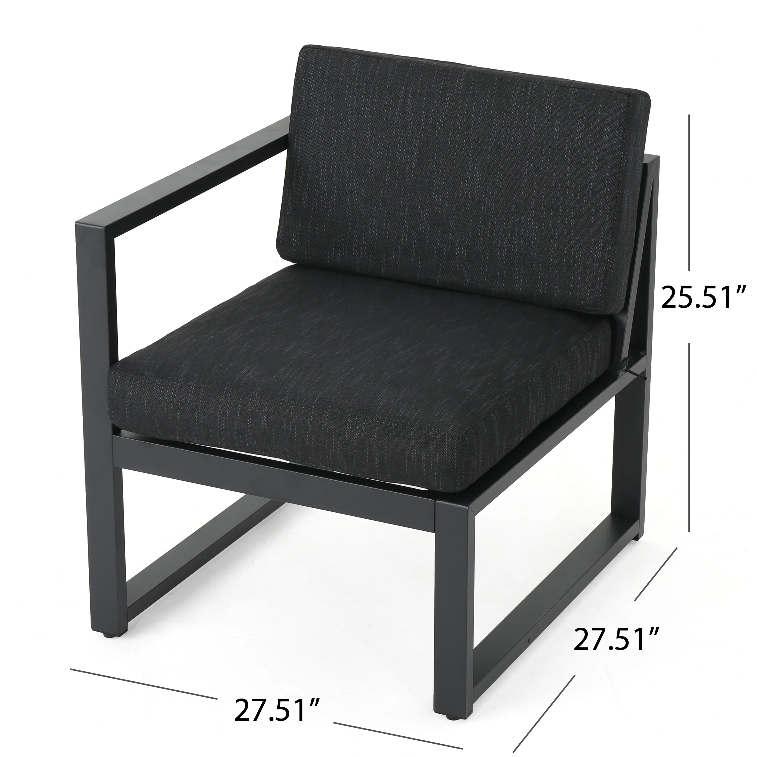 Nealie Modern Outdoor Dark Gray Aluminum Sectional Sofa Set with Black Cushions - furnishings