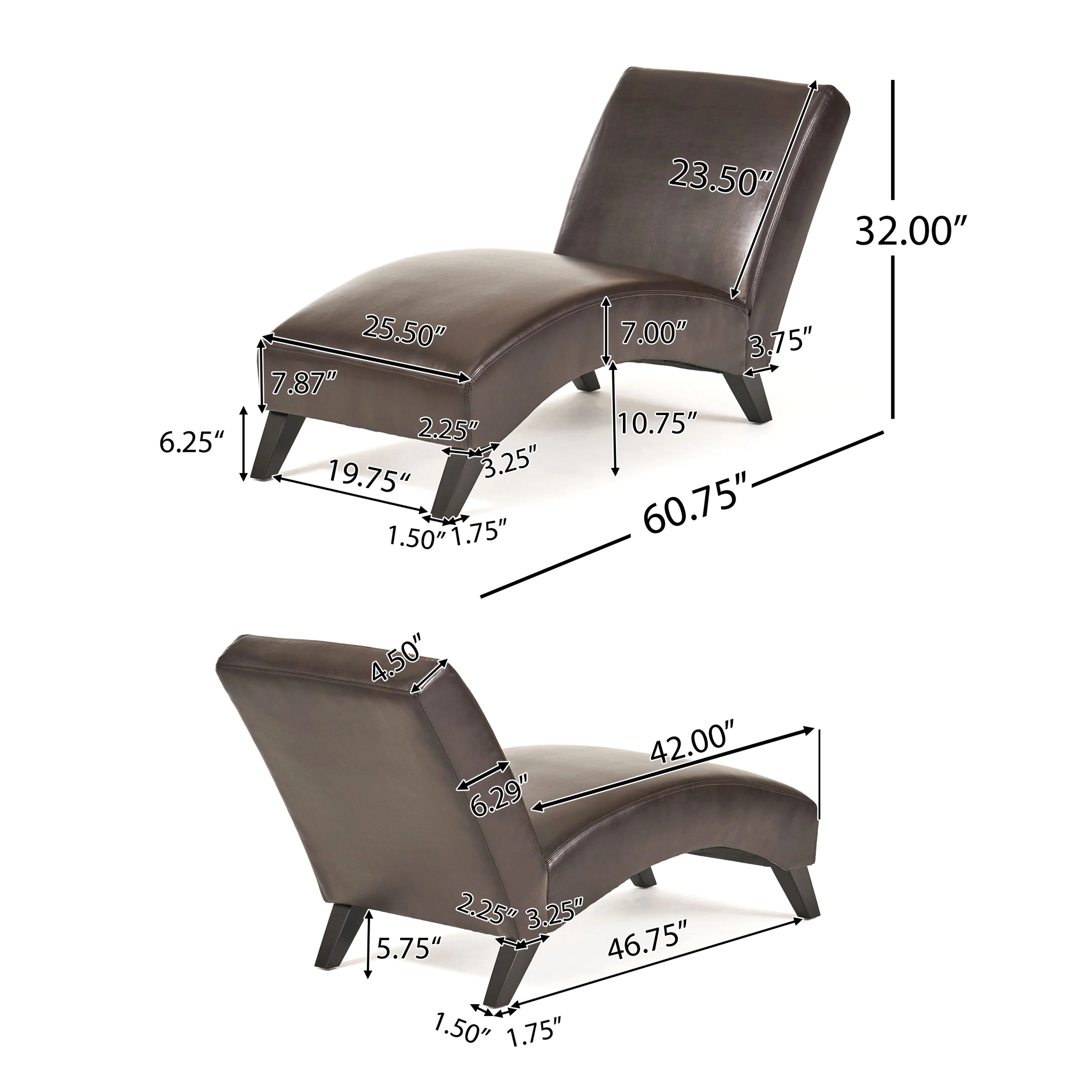 Cleveland Brown Leather Chaise Lounge Chair - furnishings