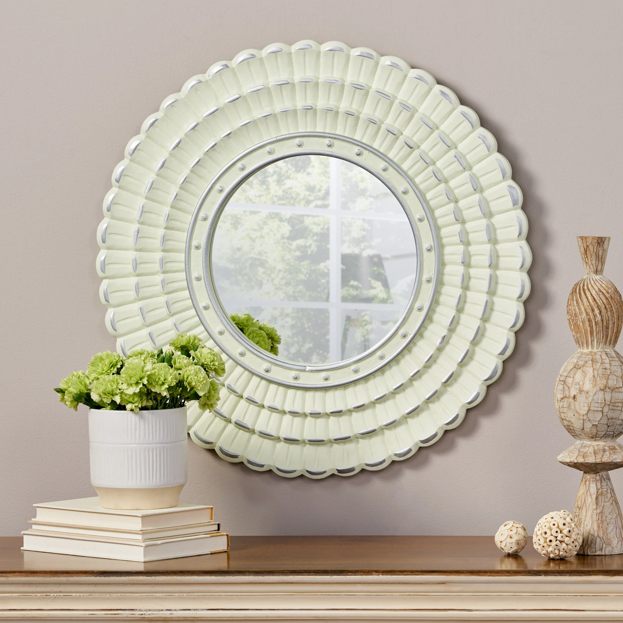 Harriet Modern Round Mirror with Carved Frame - furnishings
