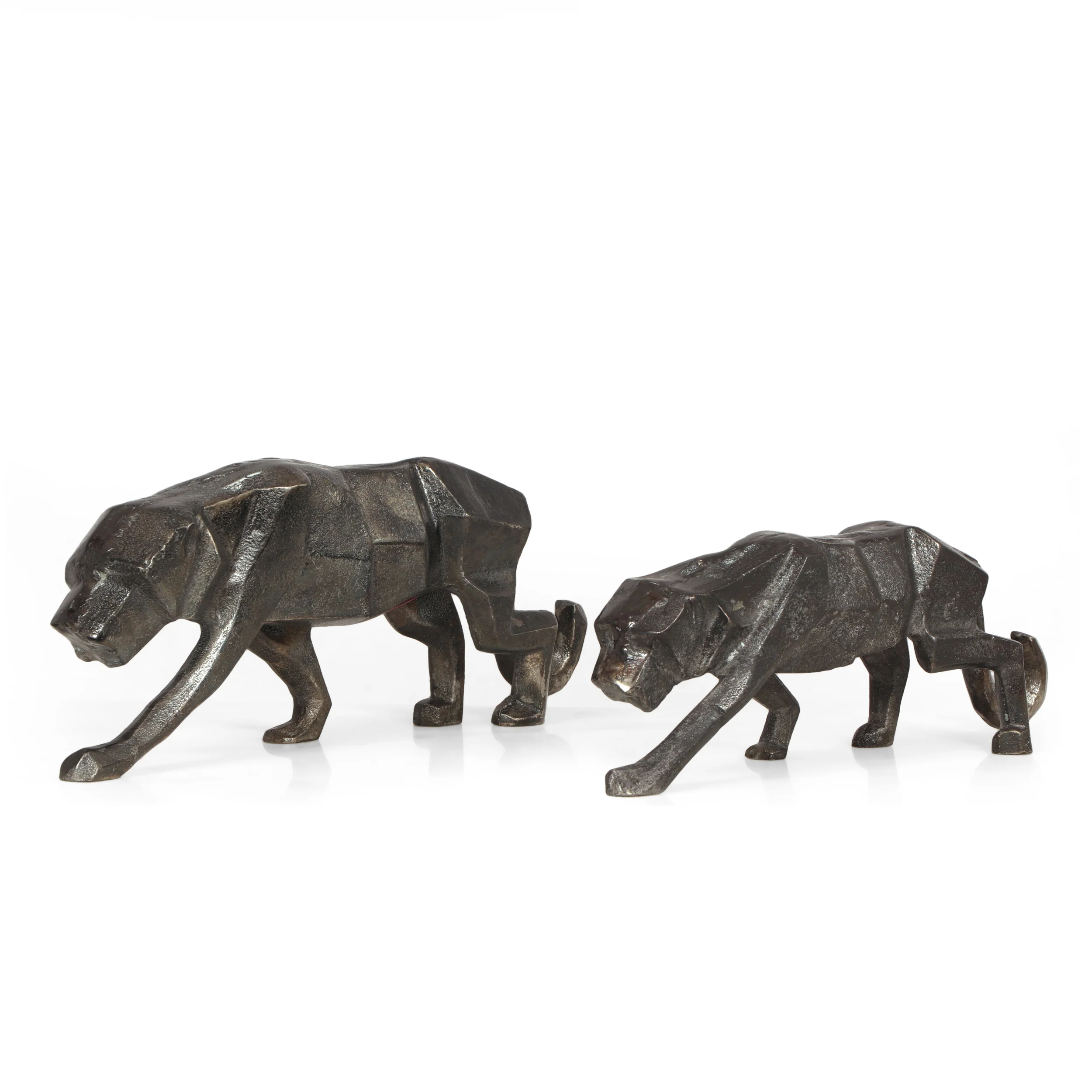 Hilldom Handcrafted Aluminum Leopard Figurine, Set of 2, Black Charcoal - furnishings