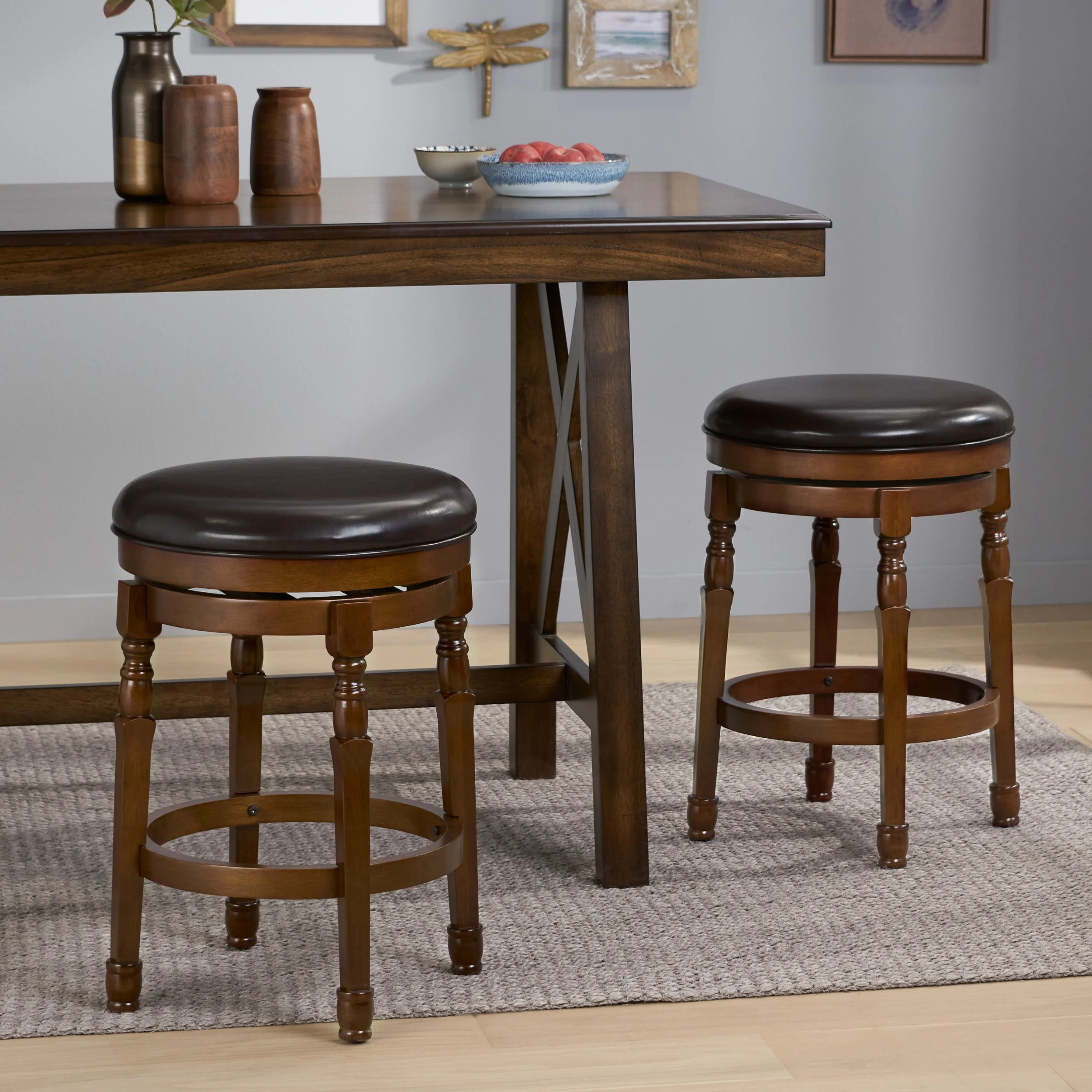 Jaxx Brown Leather Swivel 26-Inch Counter Stool (Set of 2) - furnishings