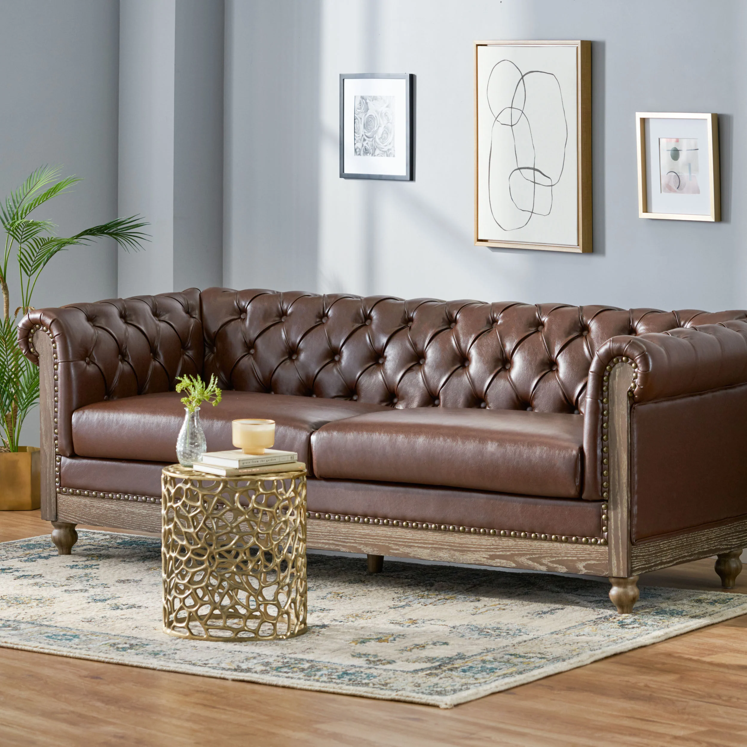Kinzie Chesterfield Tufted 3 Seater Sofa with Nailhead Trim - furnishings