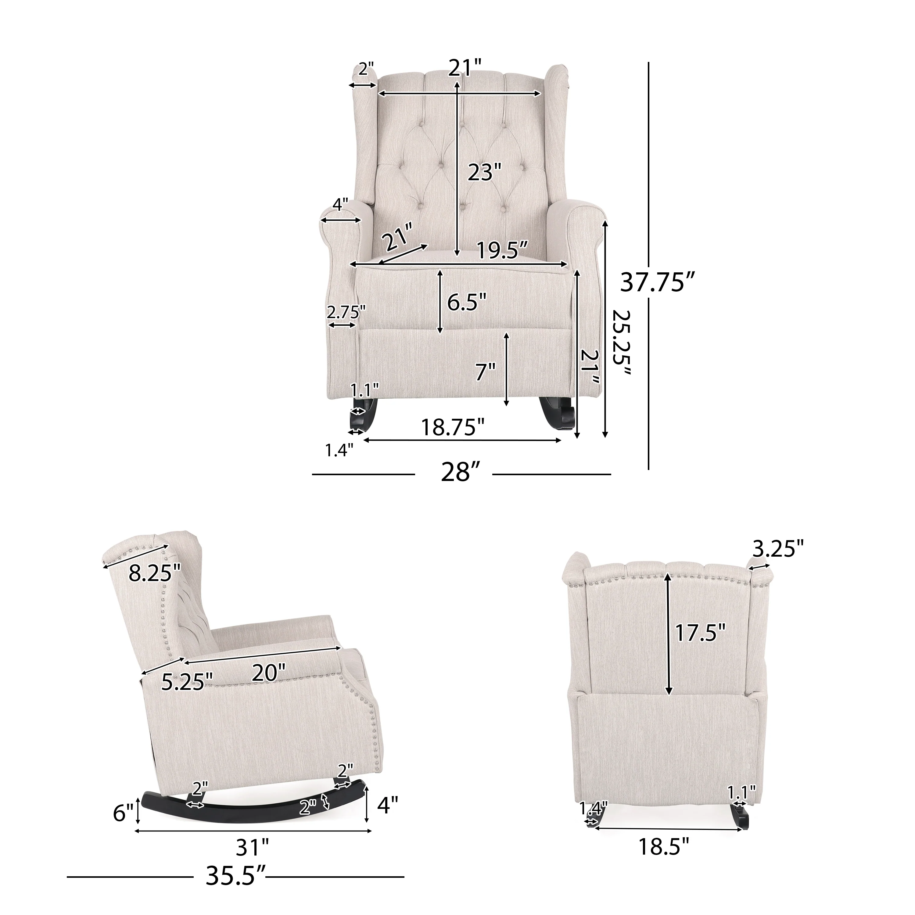 Sheila Contemporary Fabric Tufted Wingback Rocking Chair - furnishings