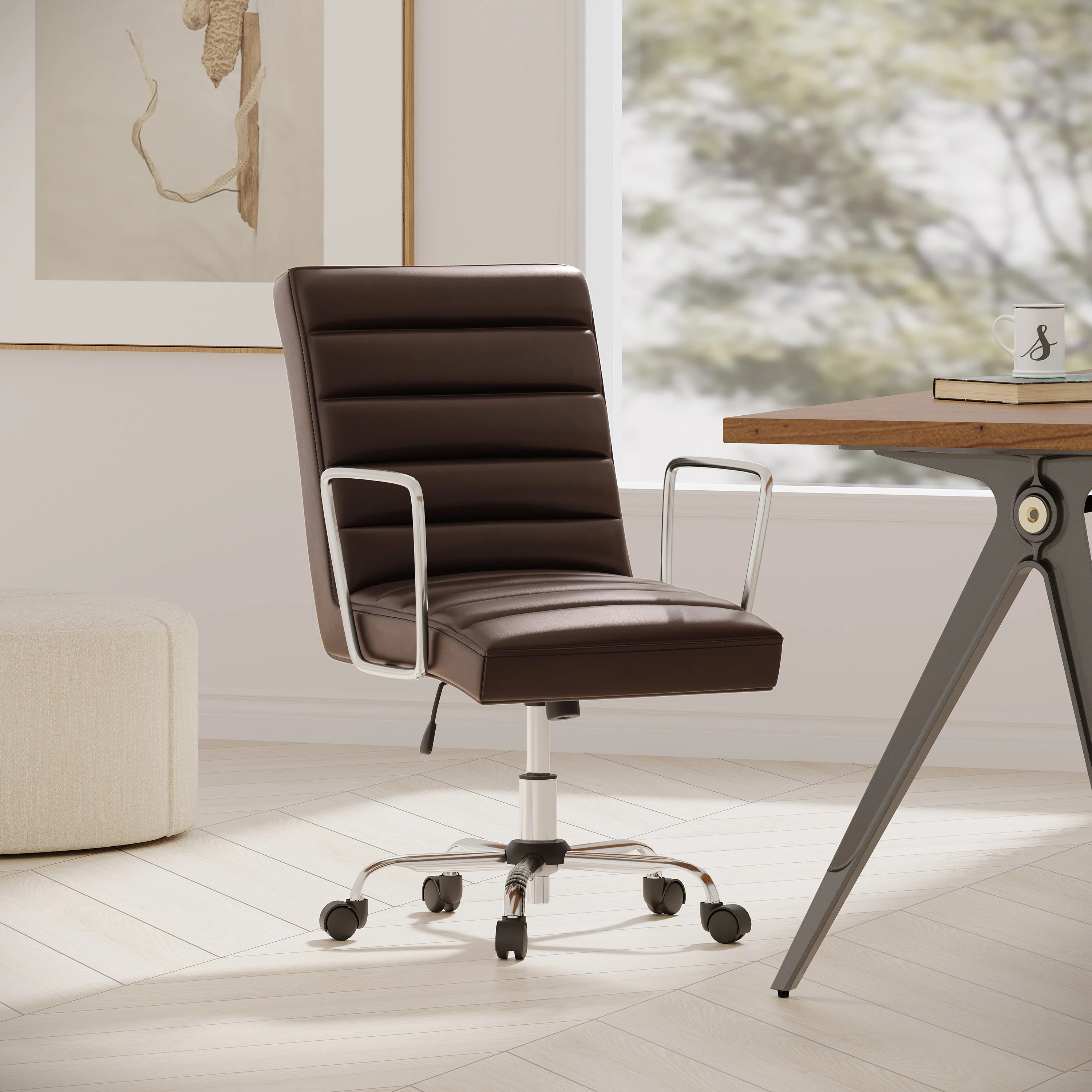 Gilmans Contemporary Faux Leather Channel Stitch Swivel Office Chair - furnishings