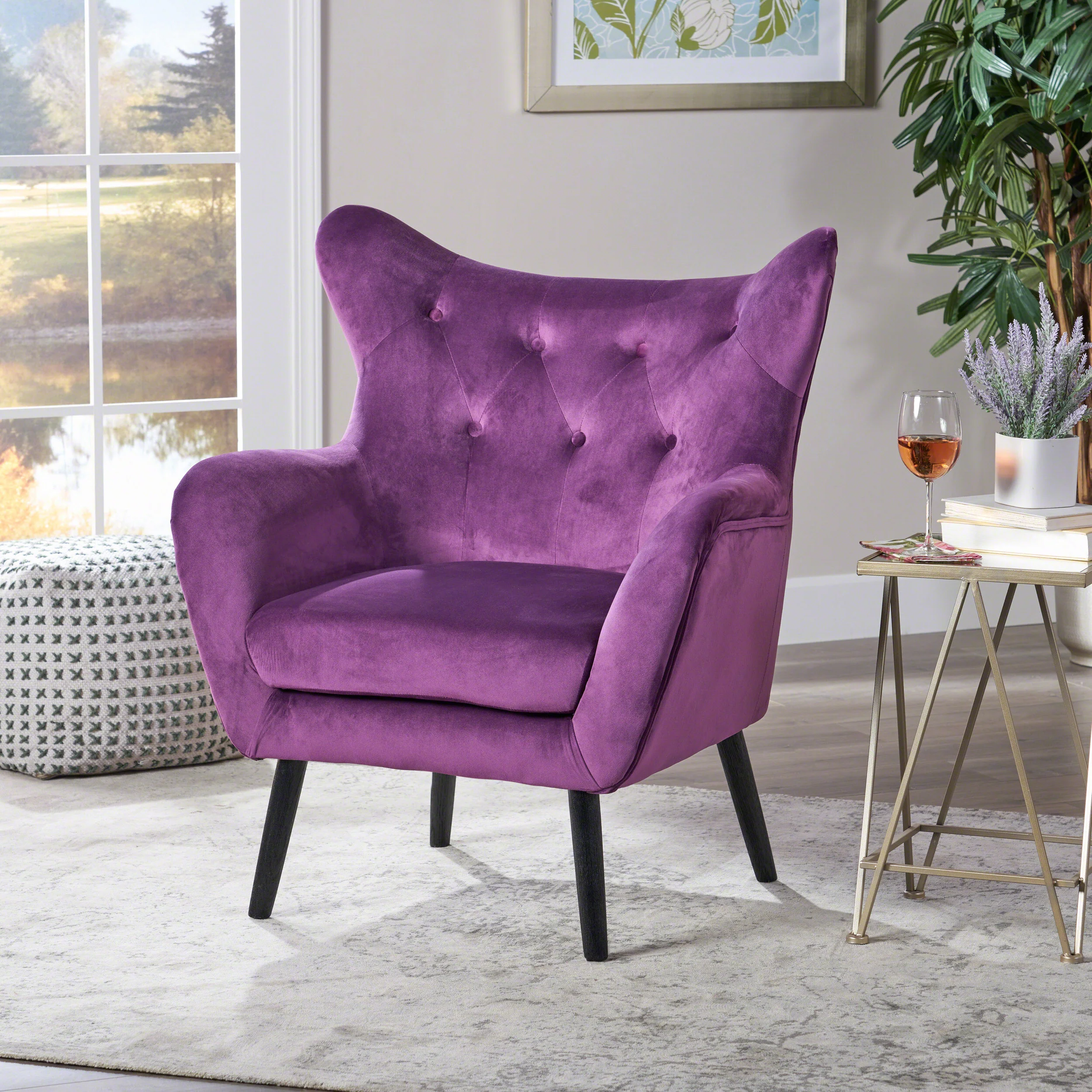 Mae Velvet Tufted Wingback Armchair - furnishings