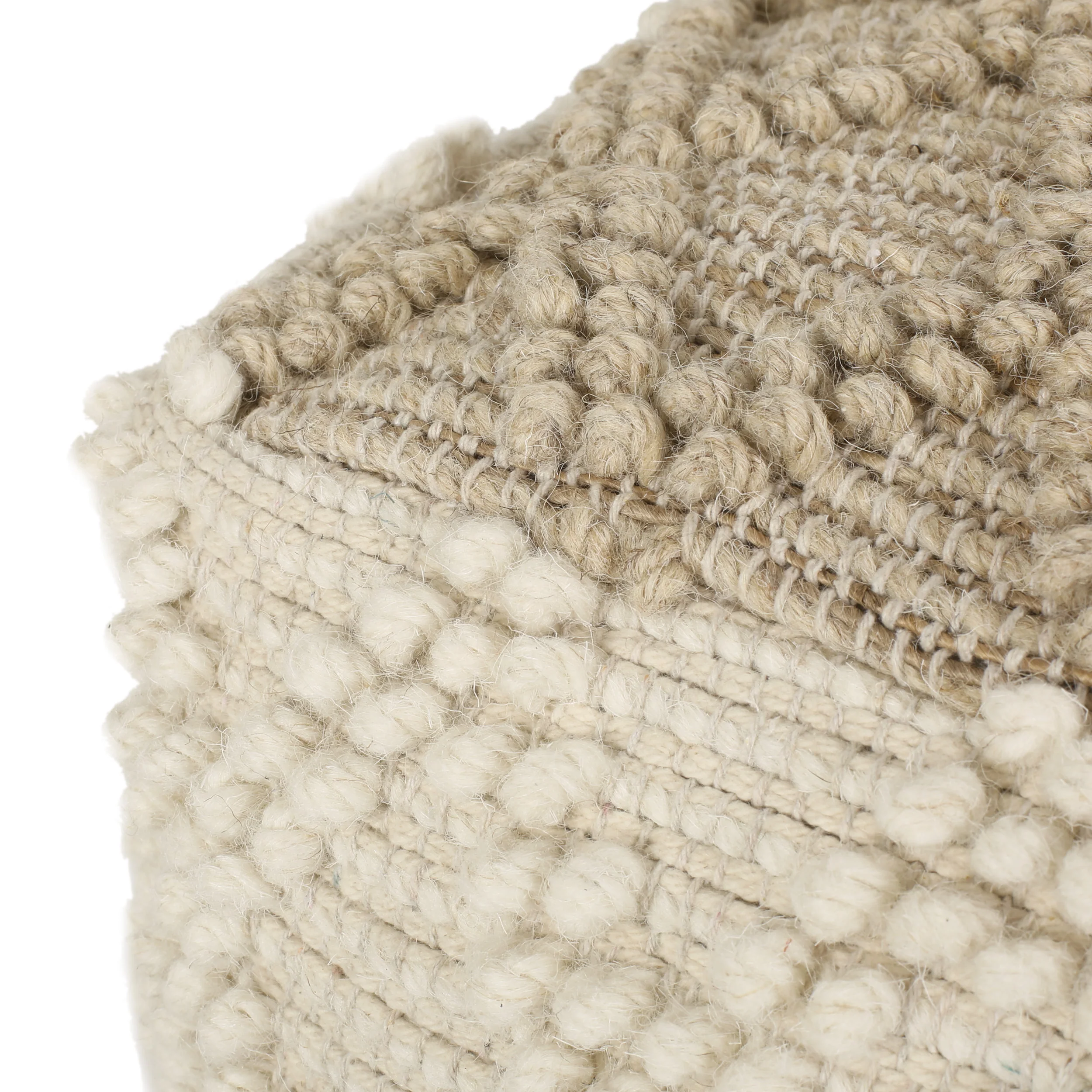Galion Boho Handcrafted Fabric Cube Pouf, Ivory and Beige - furnishings