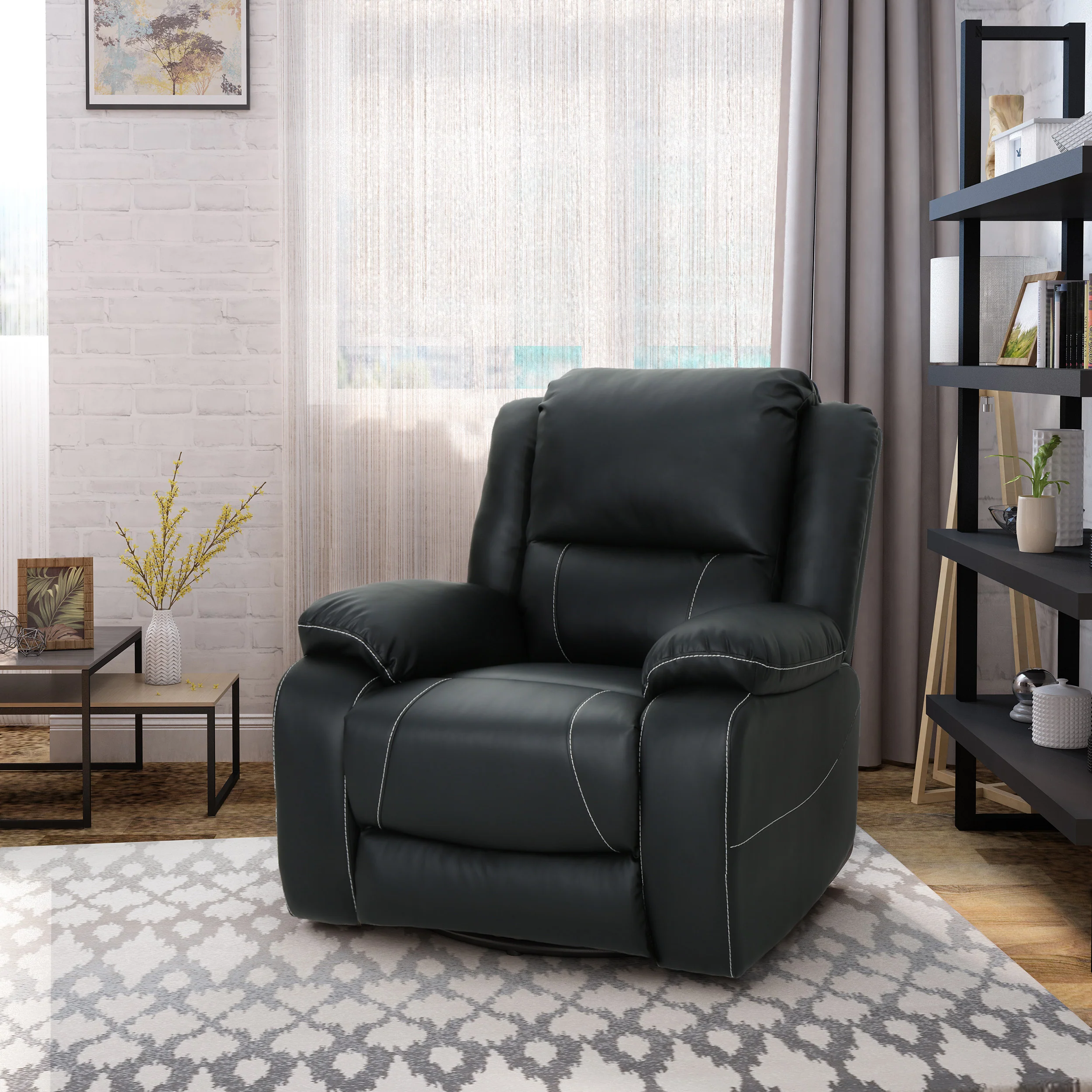 Teresa Classic Tufted Leather Swivel Recliner - furnishings