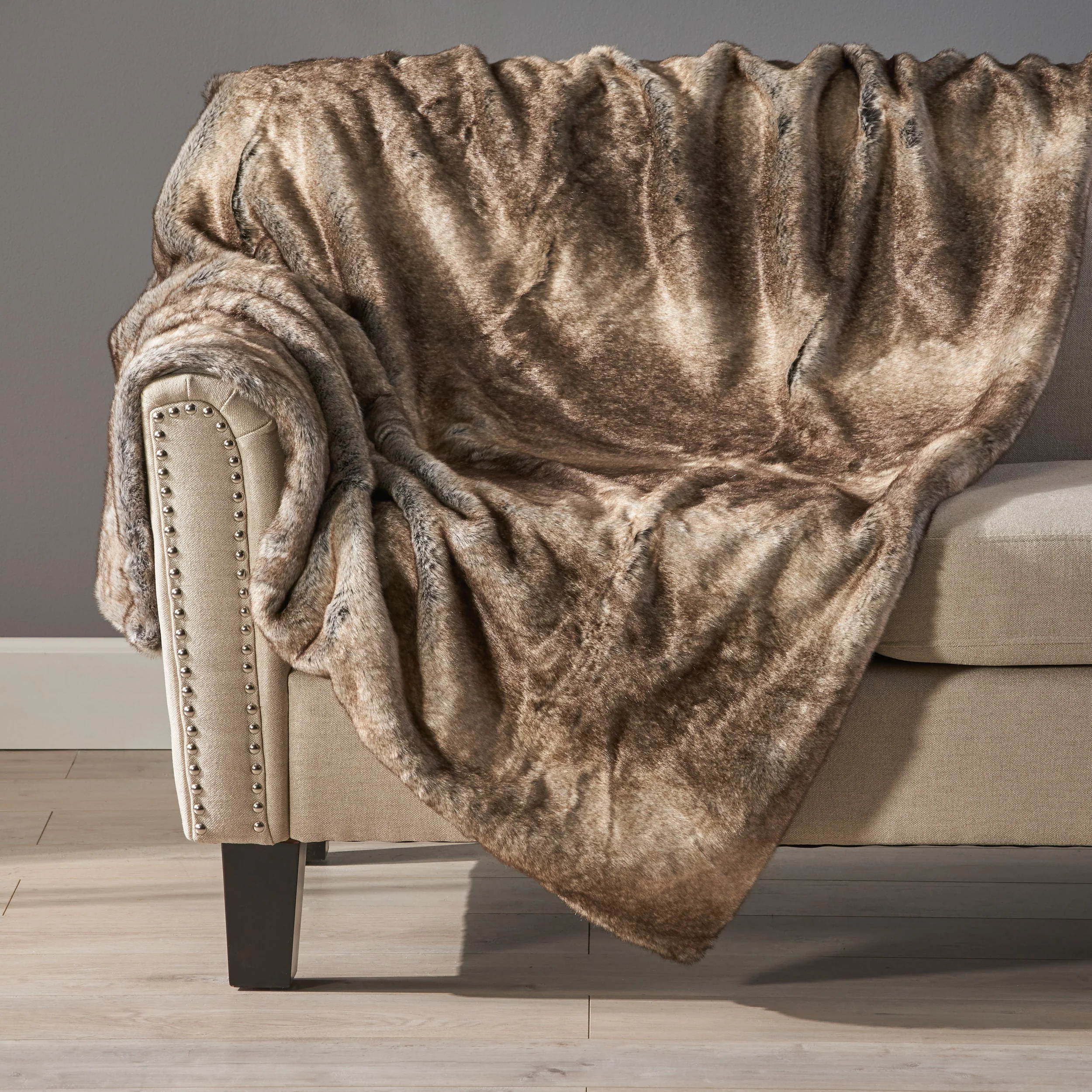 Tuscan Modern Glam Striped Faux Fur Throw Blanket - furnishings