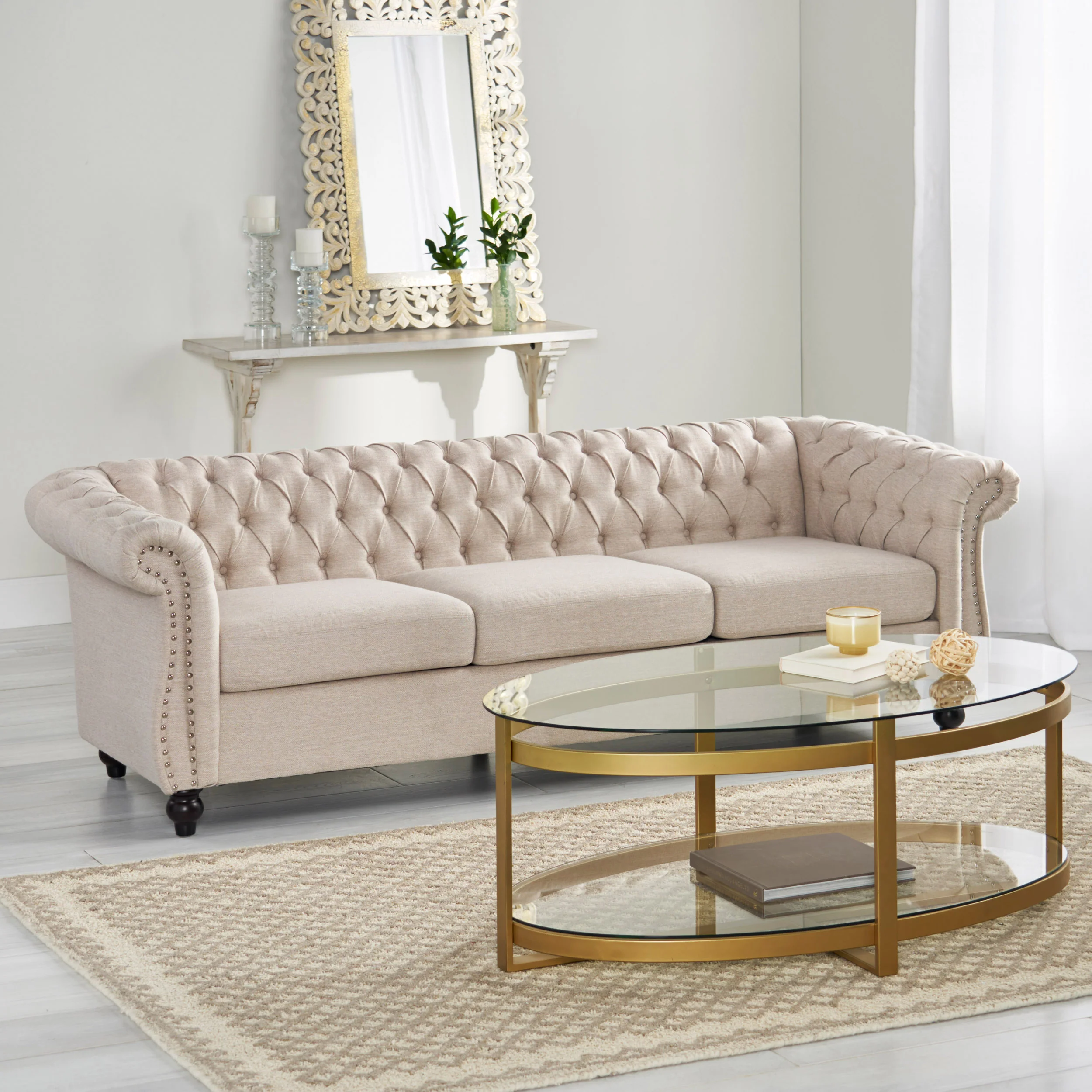Adetokunbo Tufted Fabric Chesterfield 3 Seater Sofa - furnishings