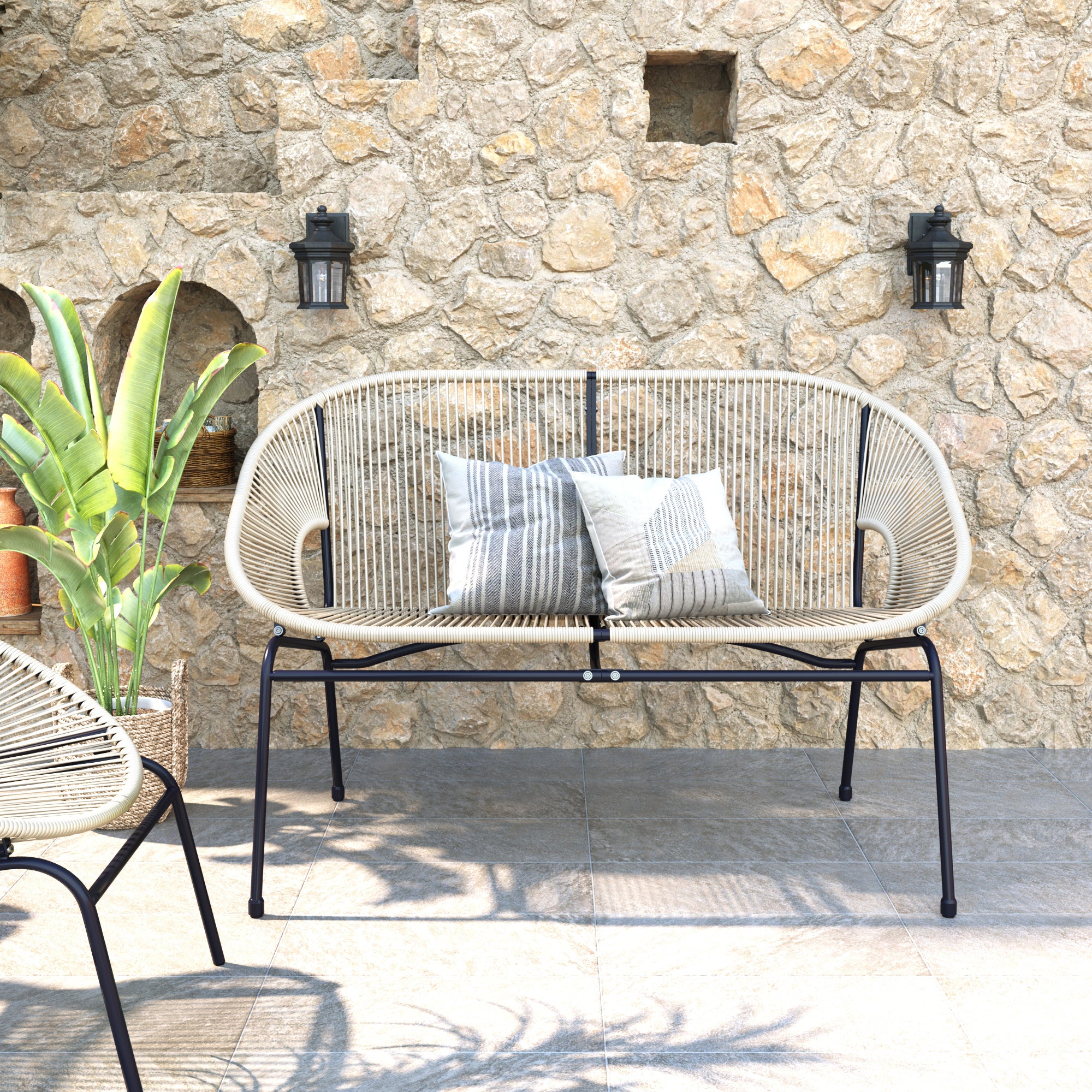 Maeliss 2-Person Faux Rattan Outdoor Patio Bench - furnishings