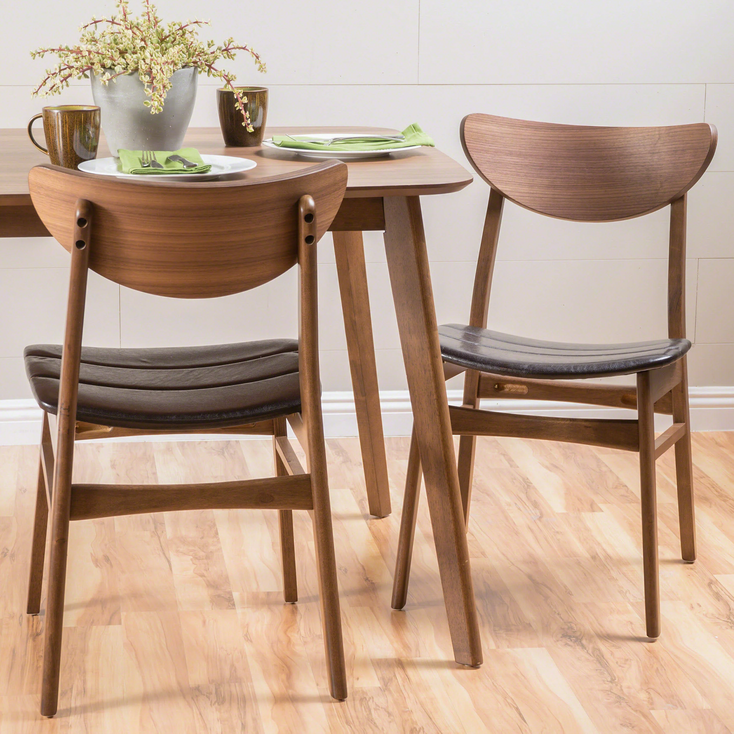 Camilla Mid Century Modern Faux Leather Upholstered Wood Dining Chairs (Set of 2) - furnishings