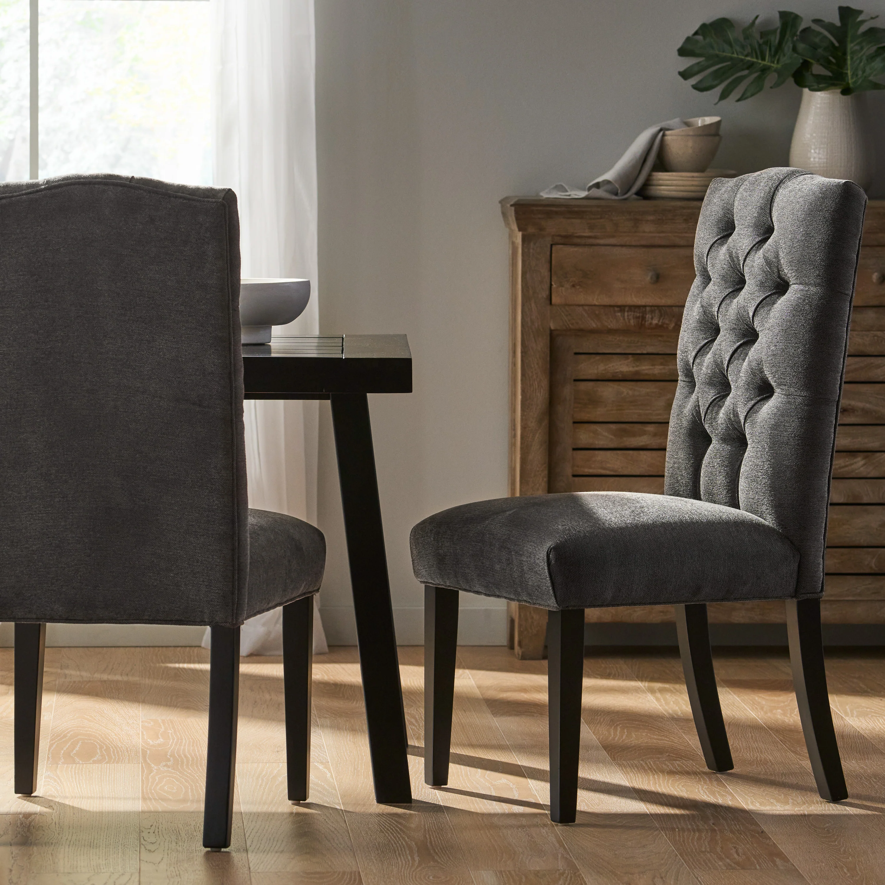 Clark Button Tufted Fabric Dining Chair with Tapered Legs, Set of 2 - furnishings