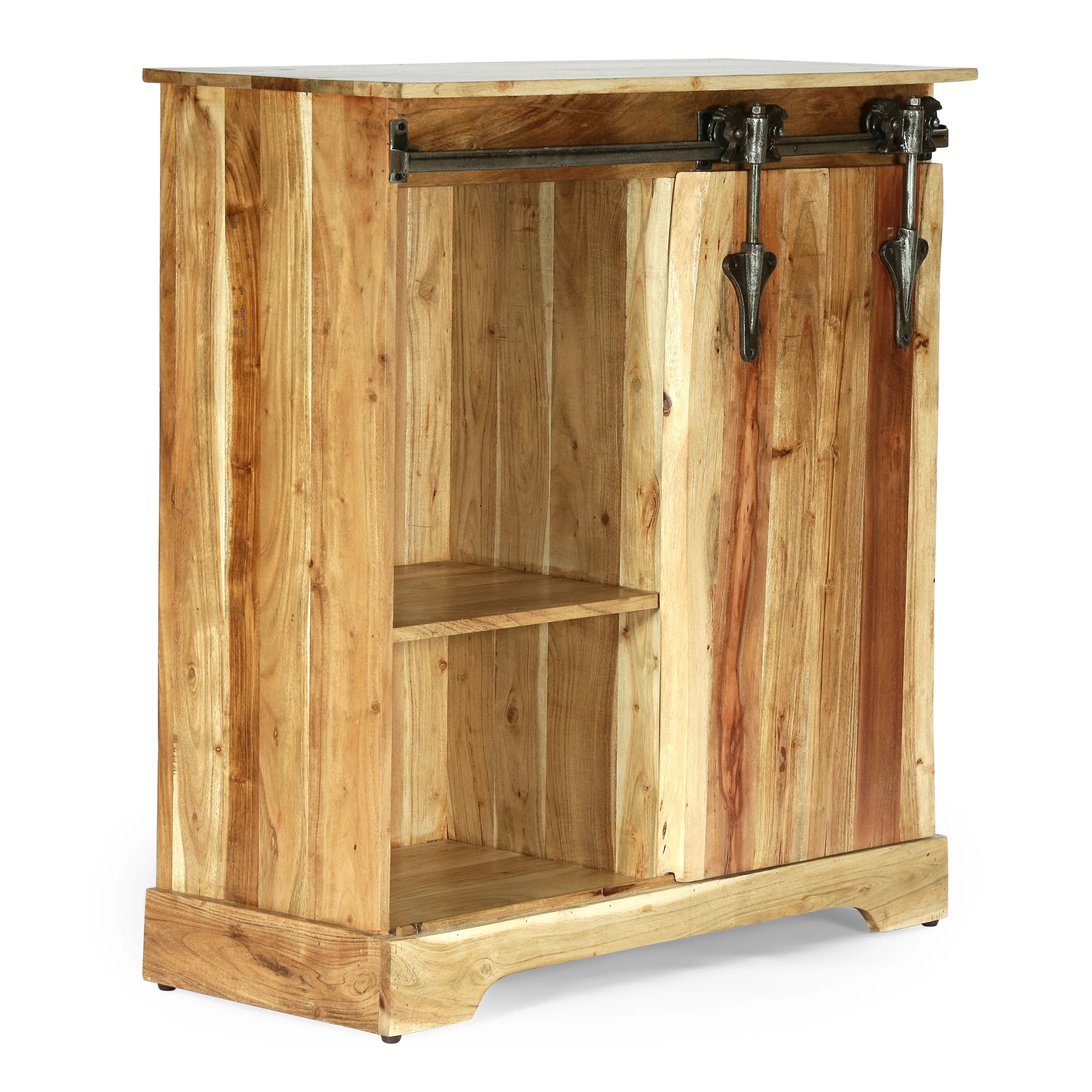 Veatch Modern Industrial Handcrafted Acacia Wood Live Edge Cabinet with Sliding Door, Natural and Black - furnishings