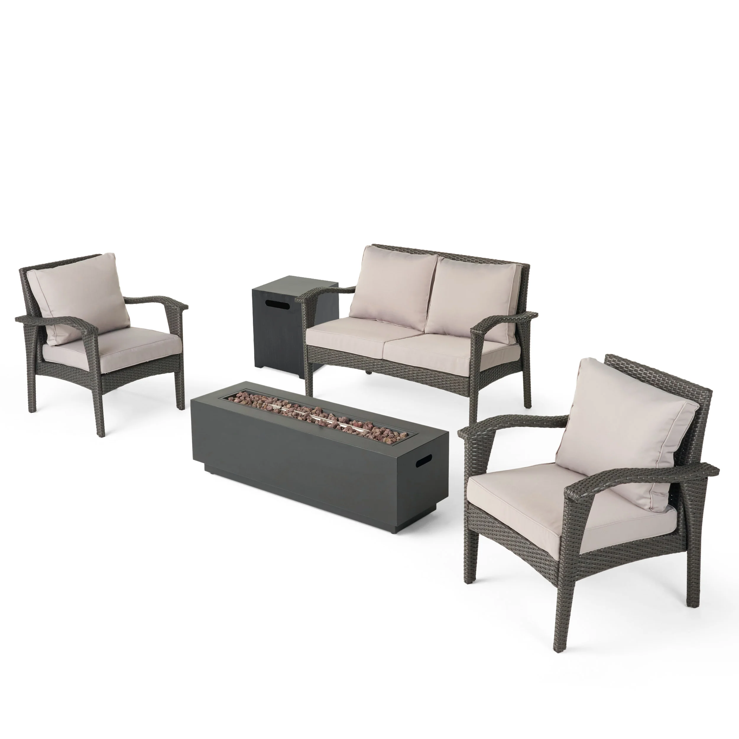 Kinnick Outdoor 4 Seater Wicker Chat Set with Fire Pit - furnishings