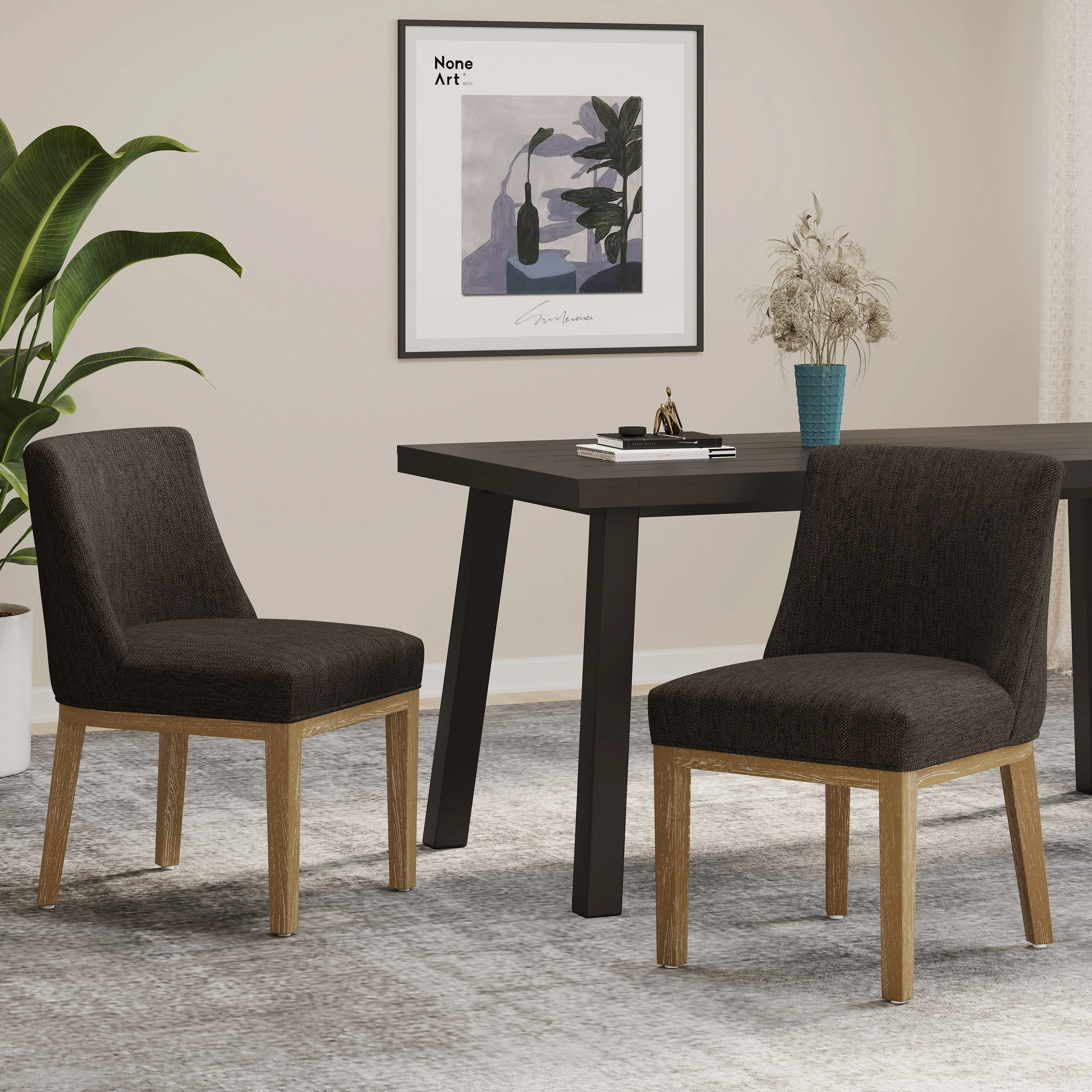 Boise Contemporary Fabric Upholstered Wood Dining Chairs, Set of 2 - furnishings