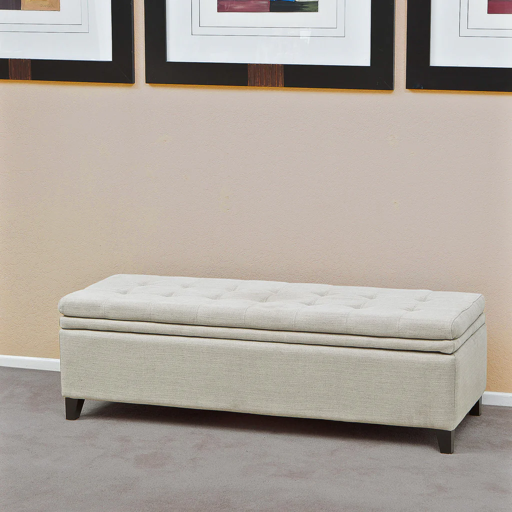 Sandford Contemporary Tufted Linen Storage Ottoman Bench - furnishings
