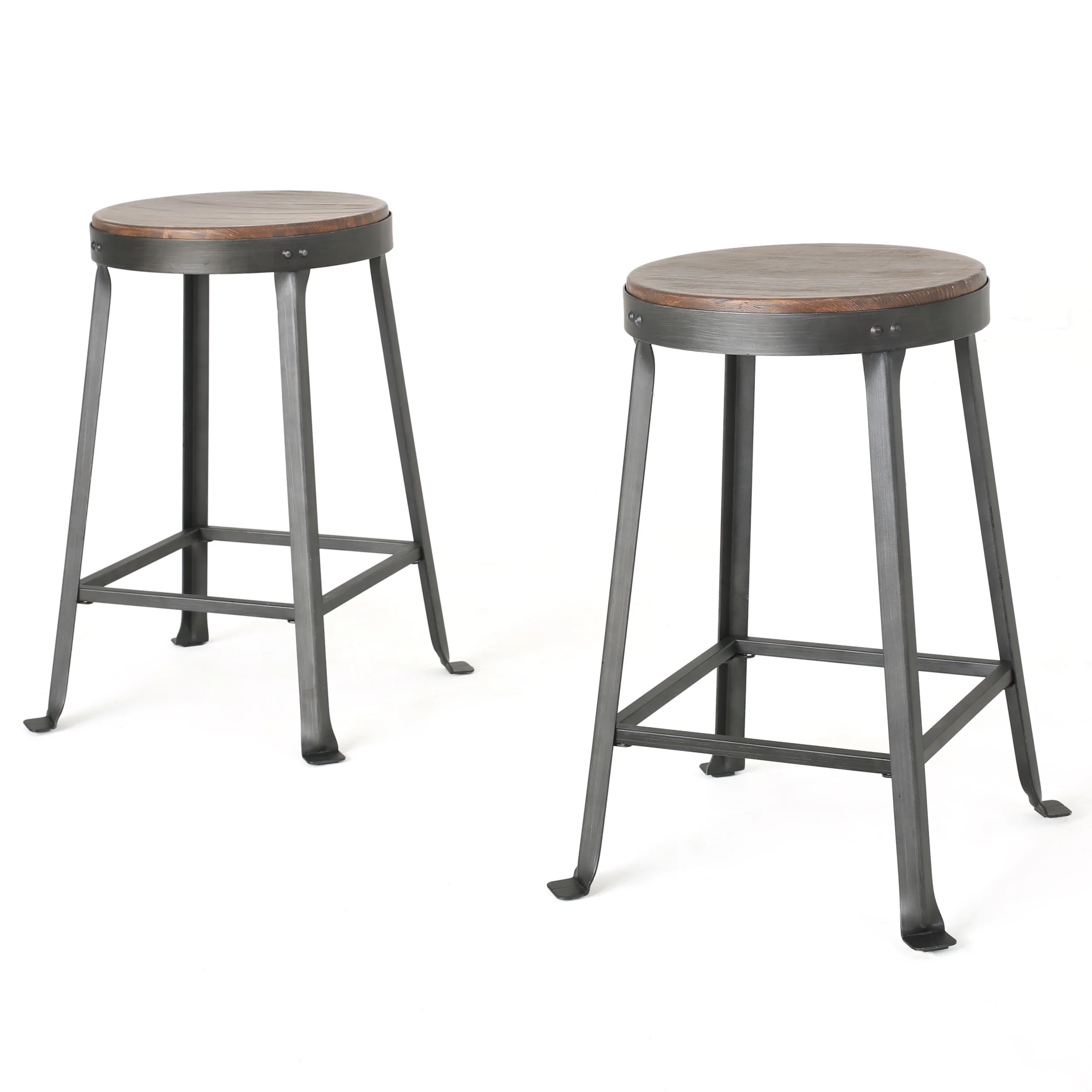 Garel 24-Inch Brown Weathered Wood Counter Stool (Set of 2) - furnishings