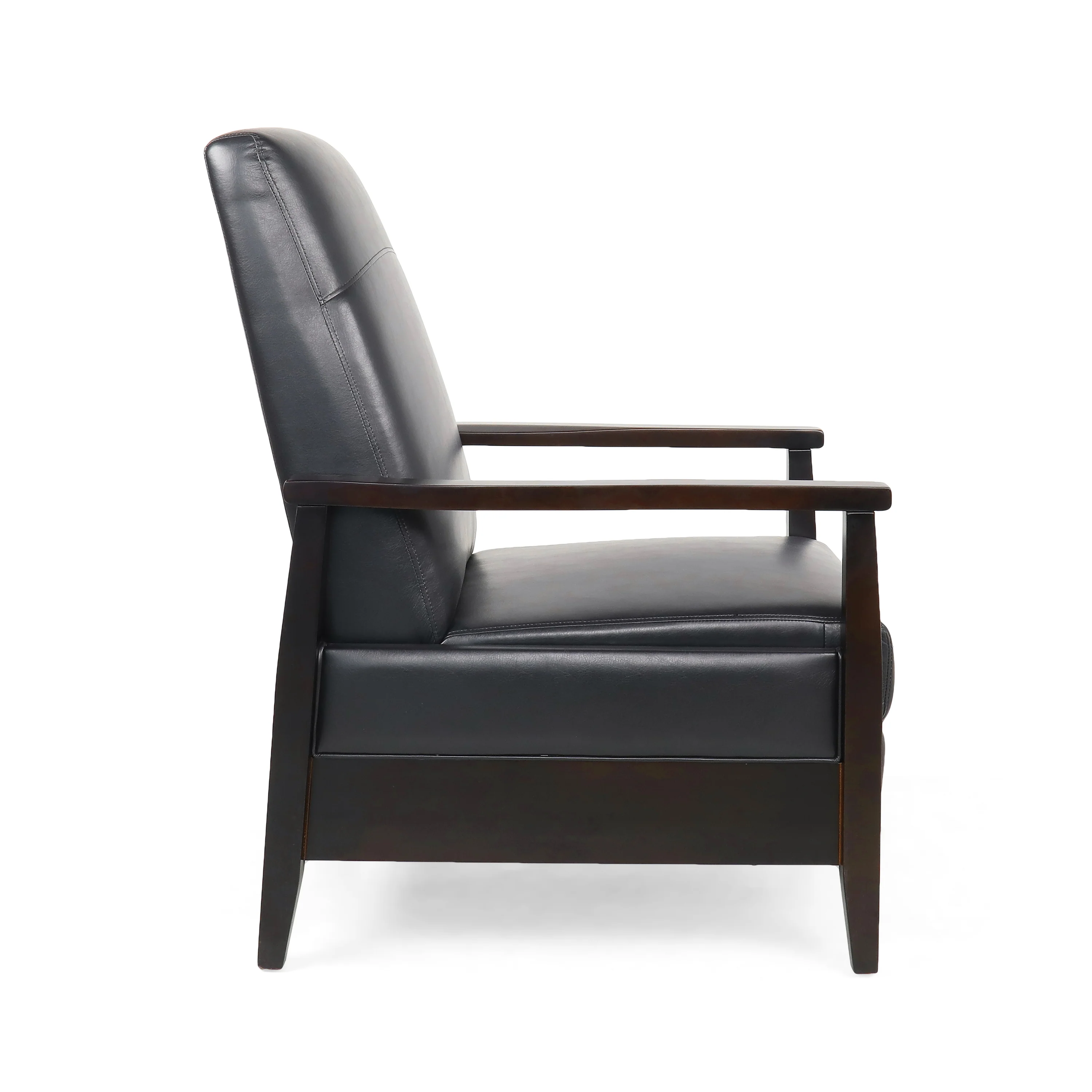 Mugo Mid Century Modern Faux Leather Upholstered Wood Pushback Recliner - furnishings