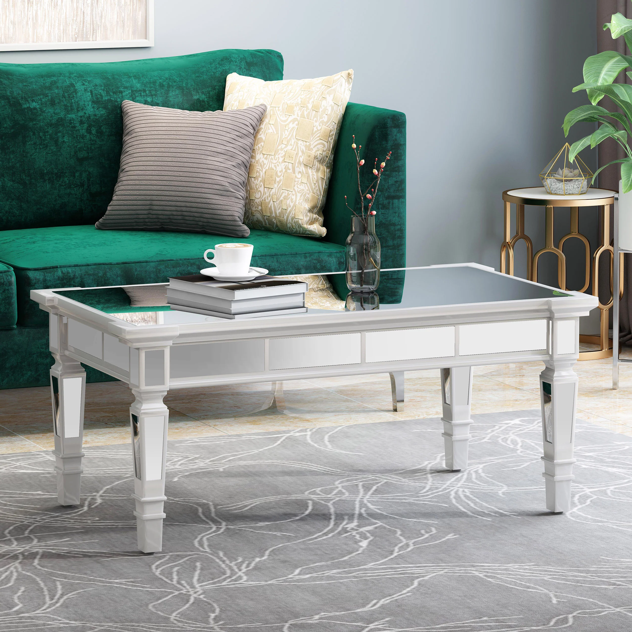 Sola Mirror Finished Faux Wood Coffee Table - furnishings